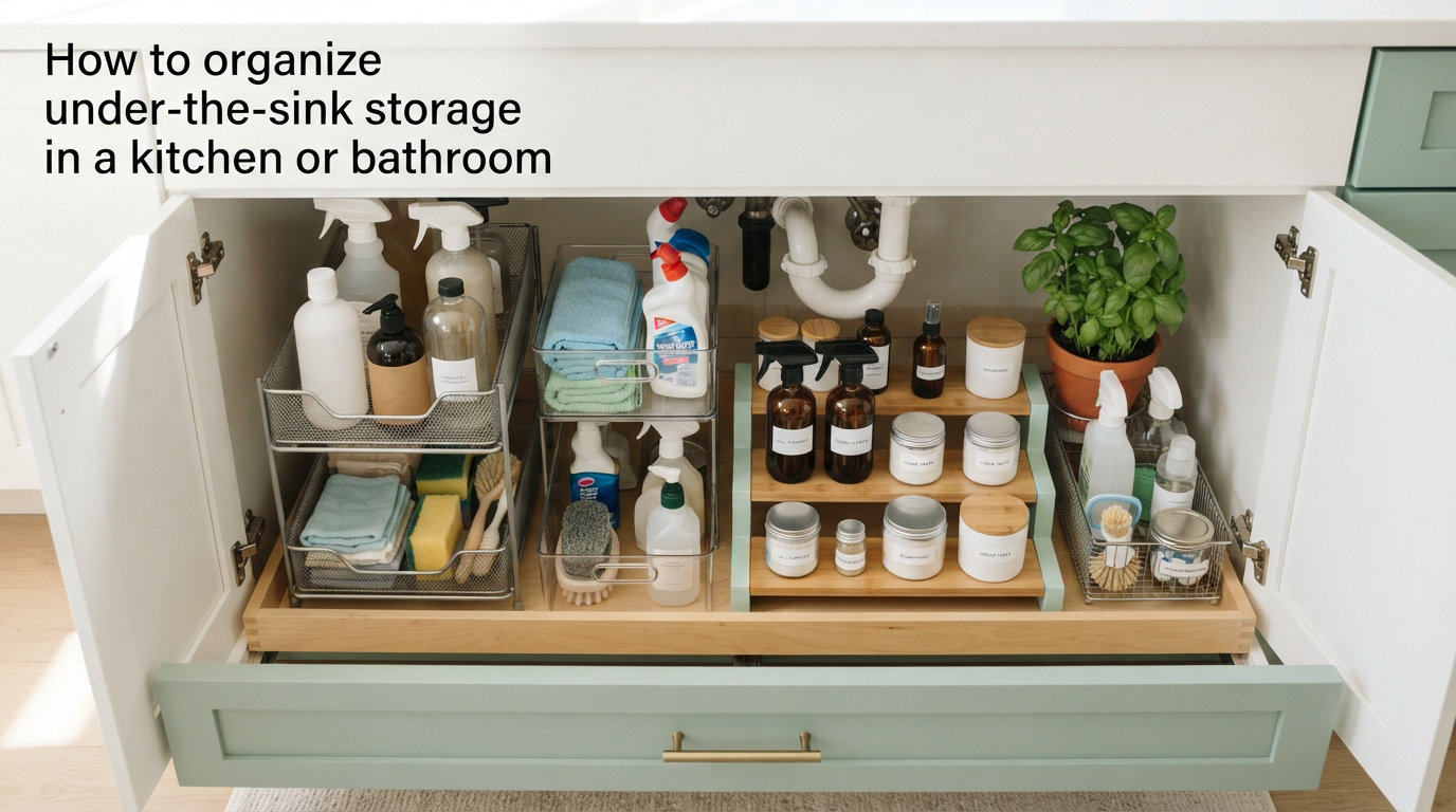 How to organize under-the-sink storage in a kitchen or bathroom
