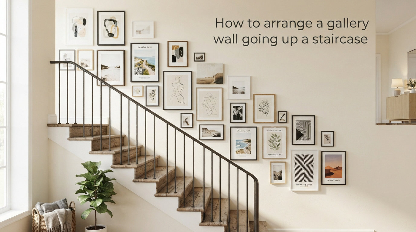 How to arrange a gallery wall going up a staircase