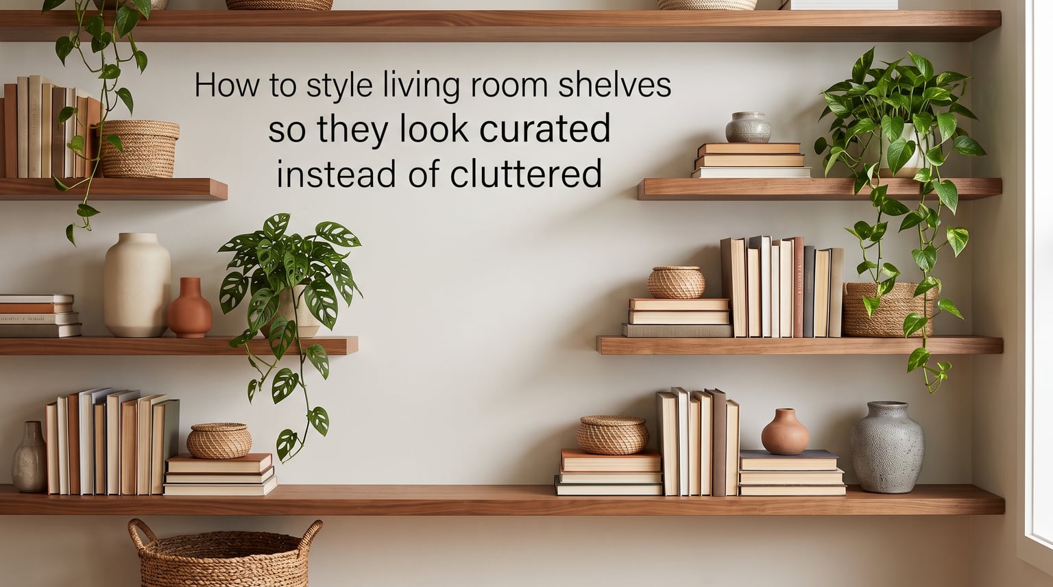 How to style living room shelves so they look curated instead of cluttered