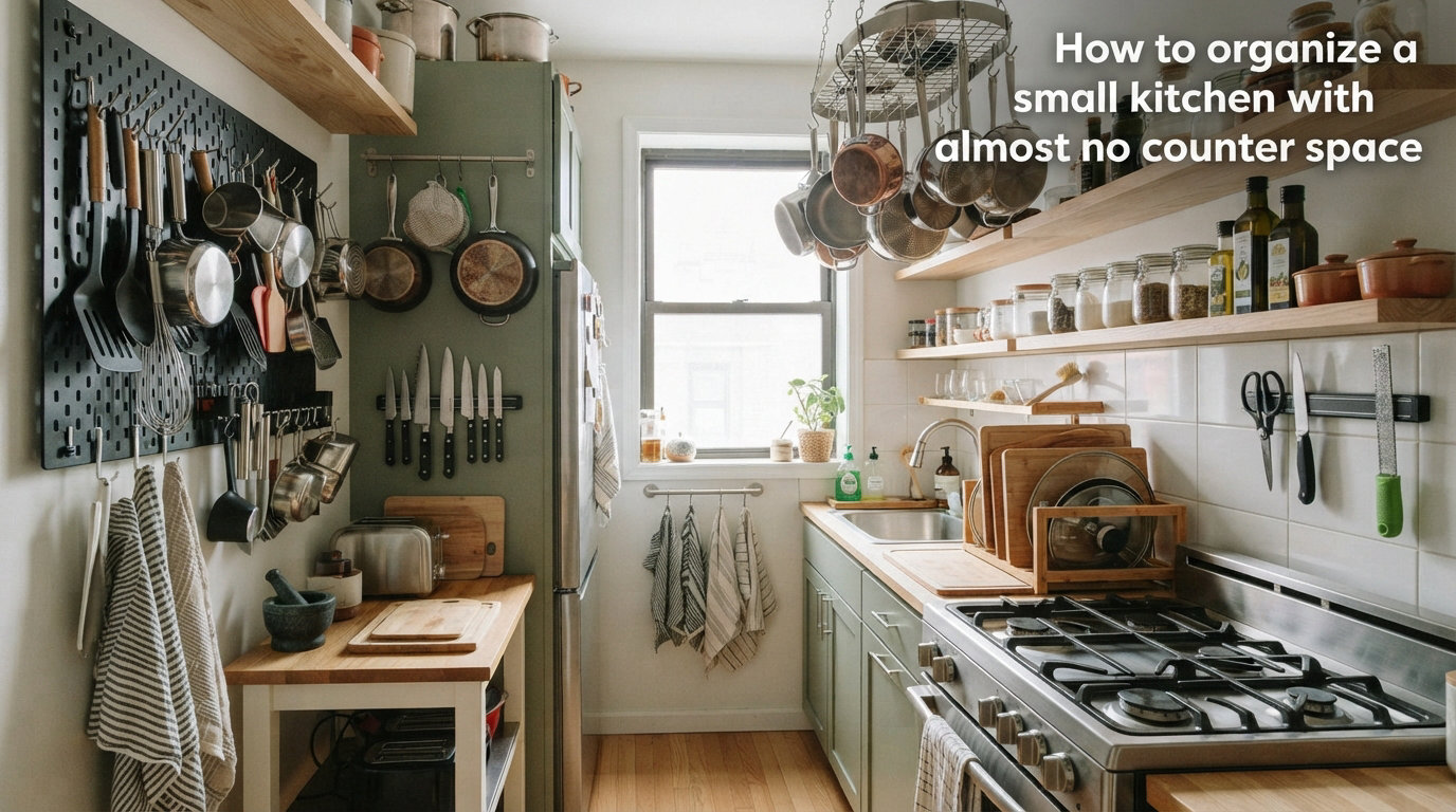 How to organize a small kitchen with almost no counter space