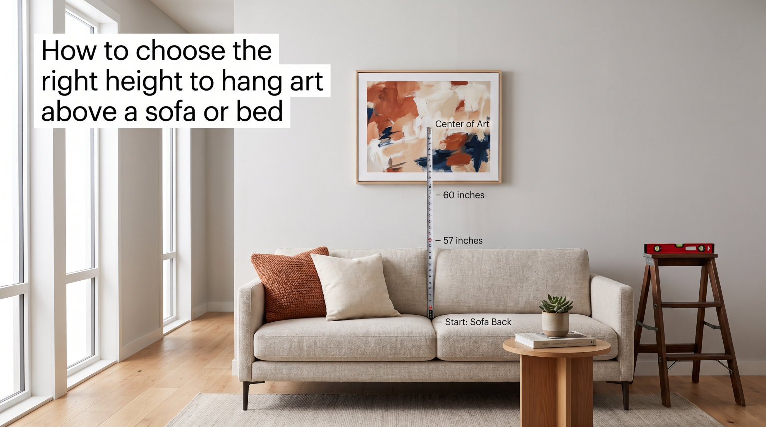How to choose the right height to hang art above a sofa or bed
