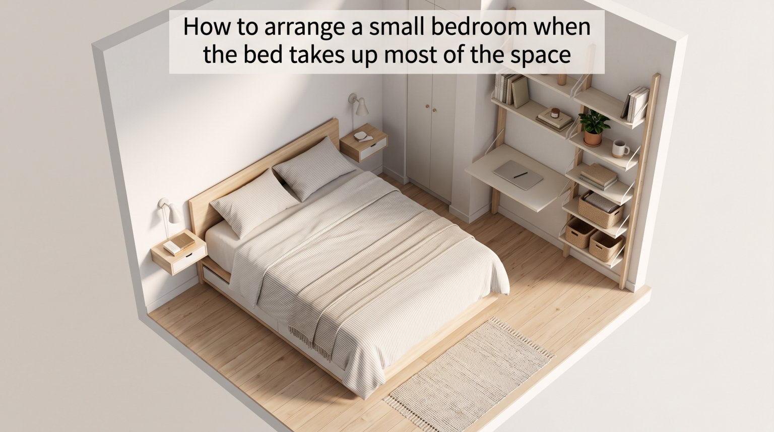 How to arrange a small bedroom when the bed takes up most of the space