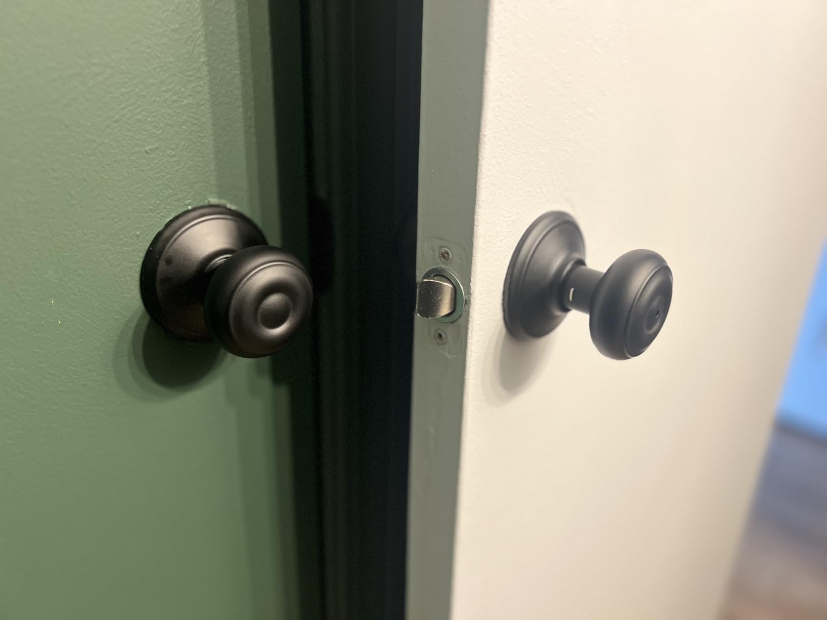 Schlage Georgian Bed/Bath Privacy Door Knob with Lock, Satin Nickel - Interior bedroom or bathroom door knob with push button lock, Easy to install, Certified durability, Universal fit customer photo 1