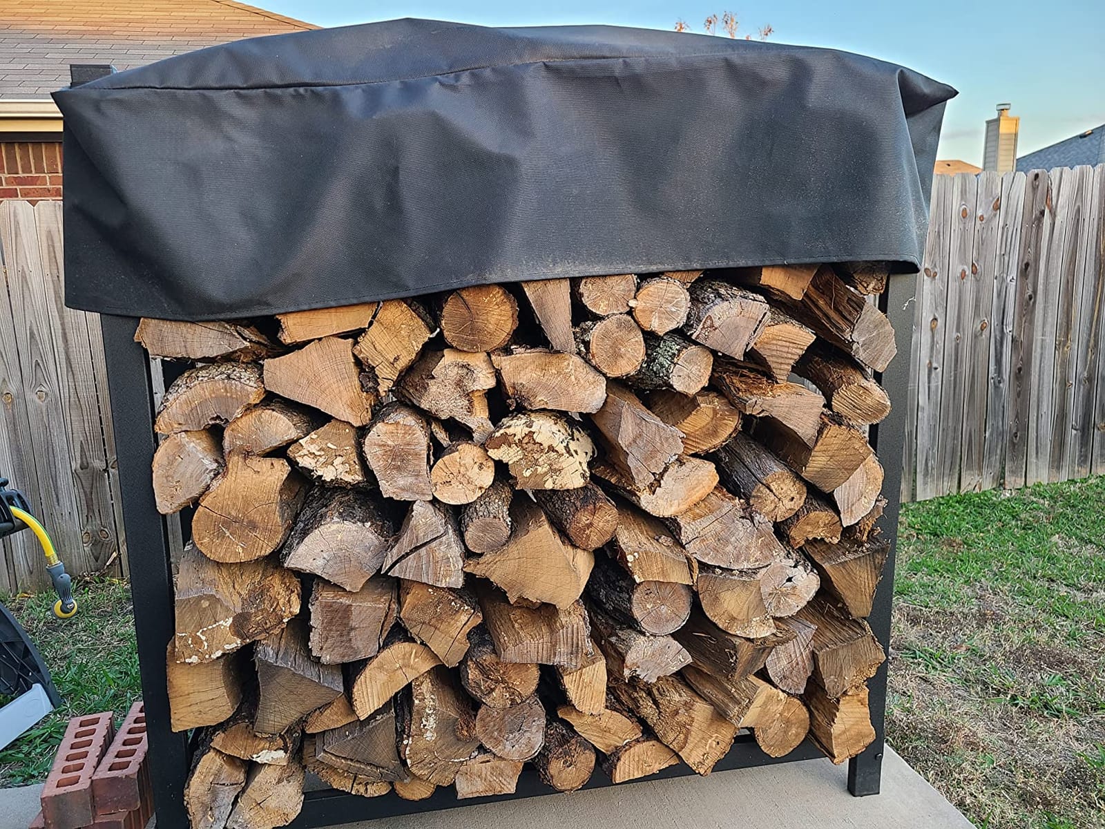 Woodhaven Black 4 Foot - Heavy Duty Made In USA - Indoor Outdoor - 1/4 Cord Firewood Storage Log Rack With Seasoning Cover Combo Set customer photo 1