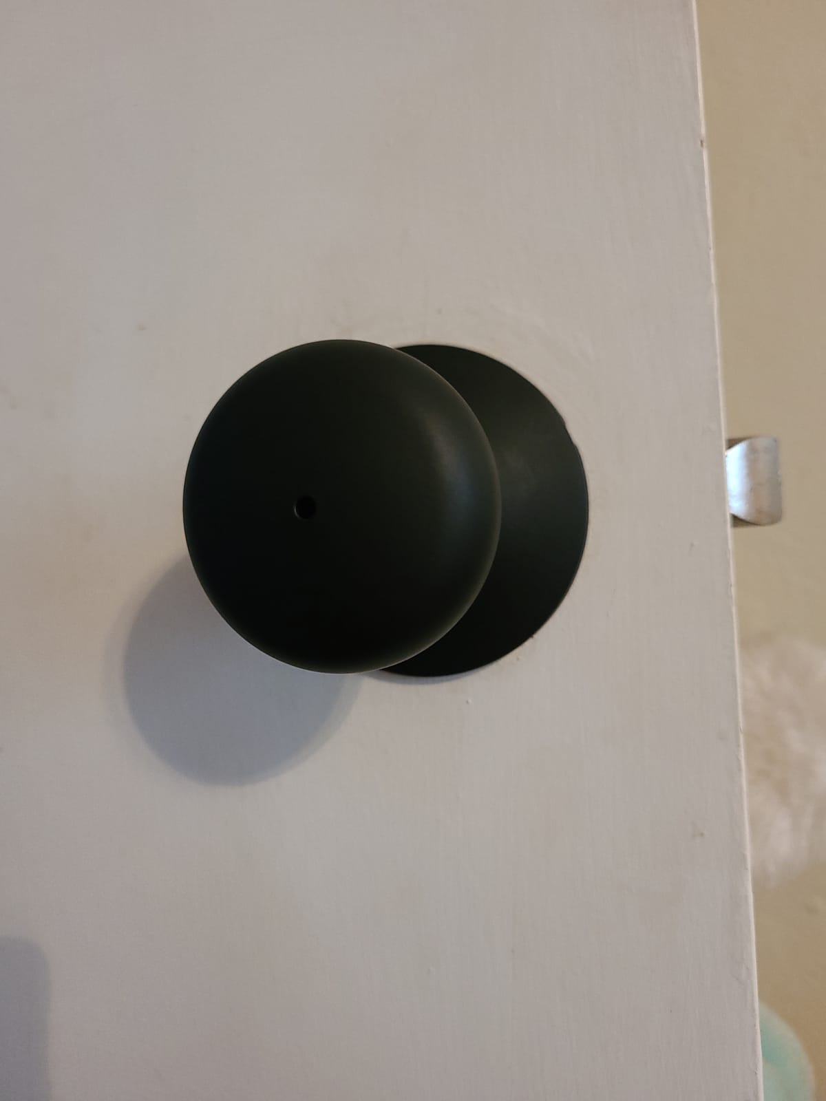 SCHLAGE Plymouth Bed/Bath Privacy Door Knob with Lock, Satin Nickel | Interior bedroom or bathroom door knob with push button lock, Easy to install, Certified durability, Universal fit customer photo 1