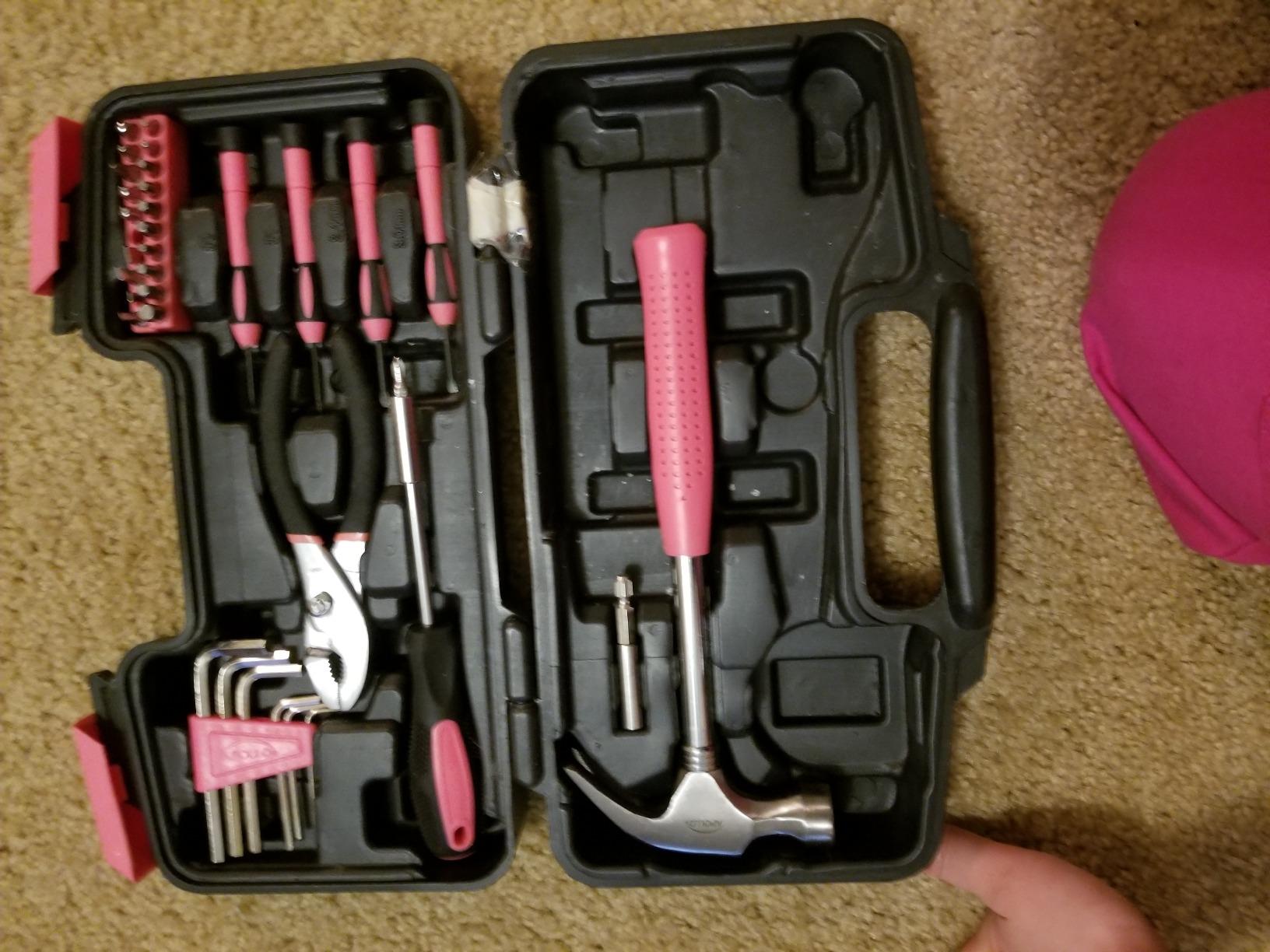 Apollo Tools Original 39 Piece General Household Tool Set in Toolbox Storage Case with Essential Hand Tools for Everyday Home Repairs, DIY and Crafts - Pink Ribbon - DT9706P customer photo 2