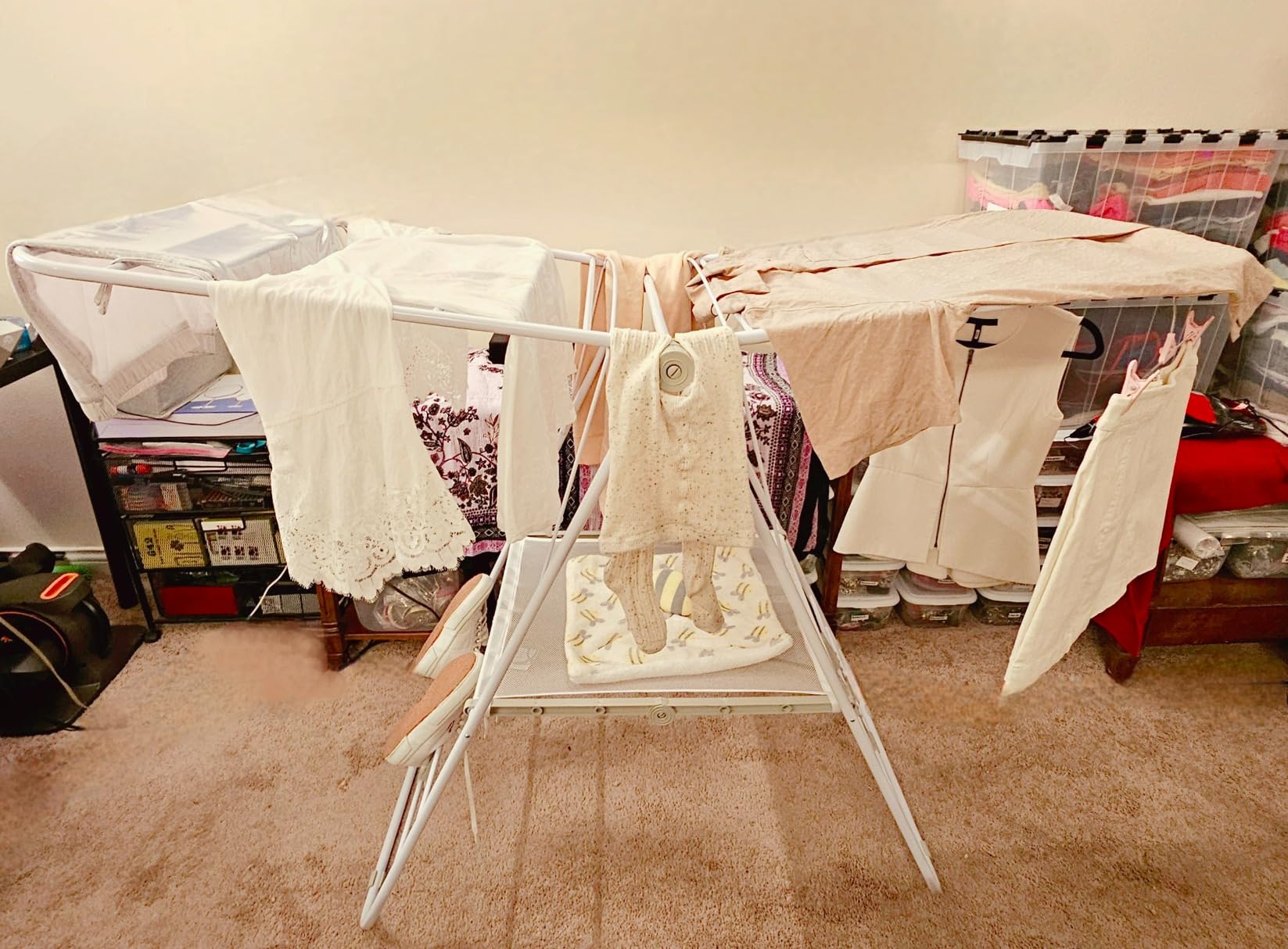 Honey-Can-Do Heavy-Duty Gullwing Clothes Drying Rack, 50 lb, White, Gullwing rack adds 46 ft of drying space with dedicated shoe bars. Sturdy metal, 50 lb capacity, folds flat. customer photo 2