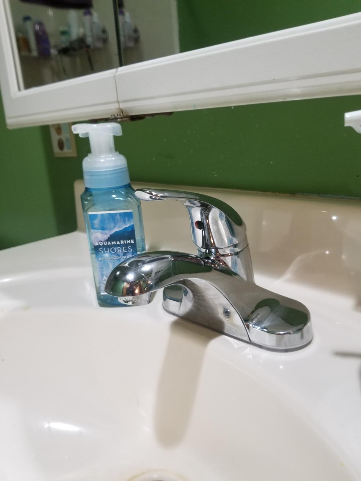 Delta Foundations Centerset Chrome Bathroom Faucet, 4 Inch 3 Hole Bathroom Sink Faucet for Vanity, Metal Push-Pop Drain Assembly, Chrome B501LF customer photo 1