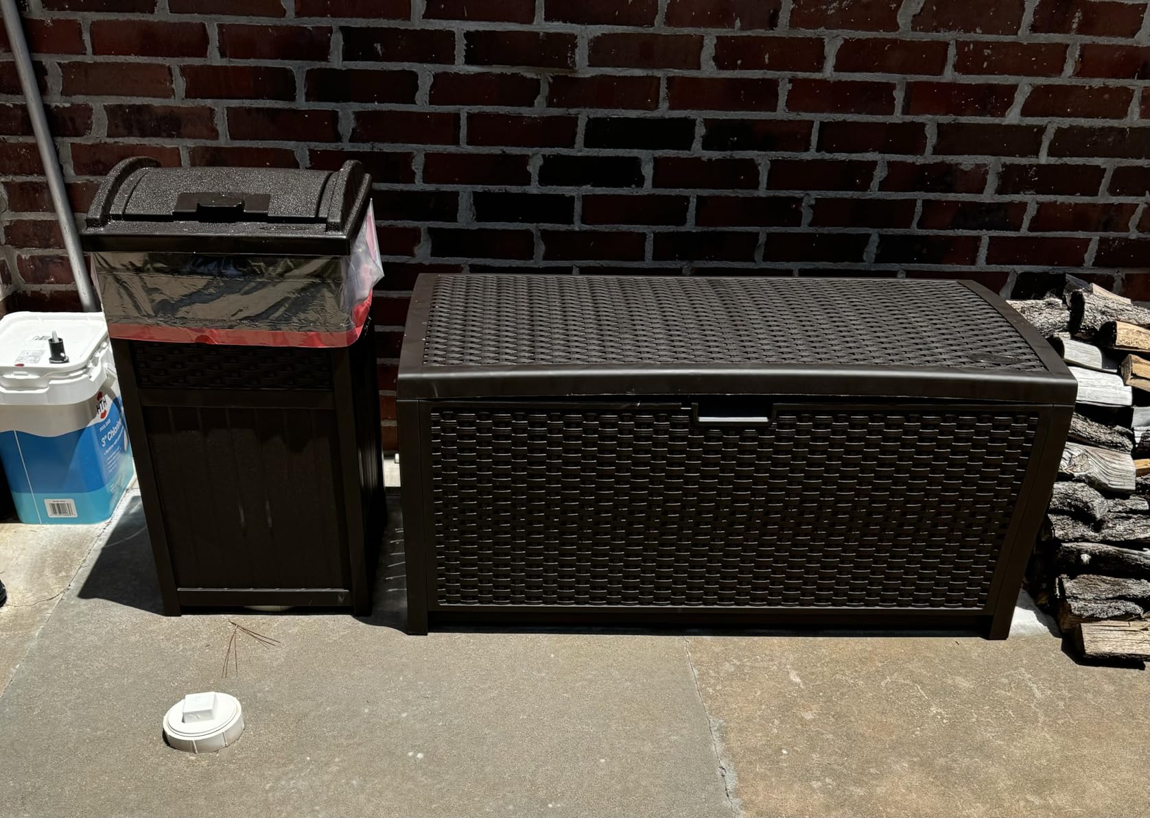 Suncast Outdoor Storage Box - 73 Gallon Mocha Brown Deck Box for Patio, weather-resistant Outdoor Storage Bench, Resin Wicker Style, Heavy-Duty, Lockable Lid for Cushions, Shoes, Pool & Garden Gear customer photo 1