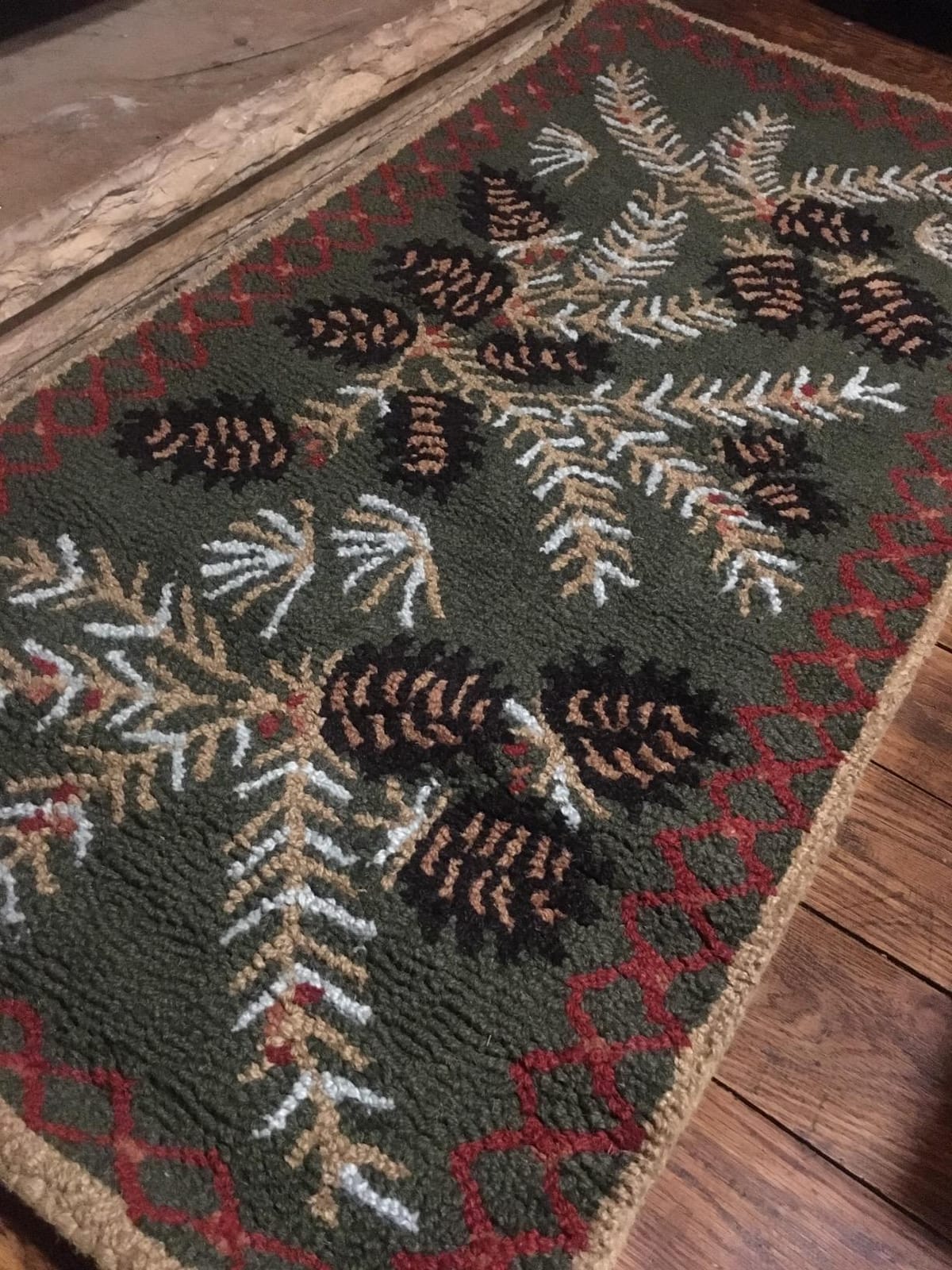 Plow & Hearth 2'x4' Hooked Pine Cone Fireproof Hearth Rug |100% Wool Fireplace Mat | Protect Home Decor Hardwood Floor and Carpet from Sparks and Embers Wood Stove customer photo 1