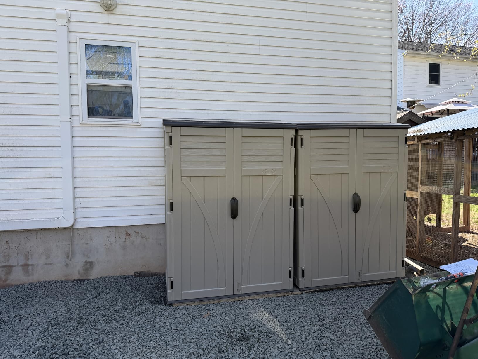 Suncast Outdoor Storage Shed, Water Resistant Resin Vertical Outdoor Storage Cabinet for Patio, Garden Tools, Cushions, & Equipment, Weatherproof Multi-Wall Design, 54 cu. ft., Made in USA customer photo 1