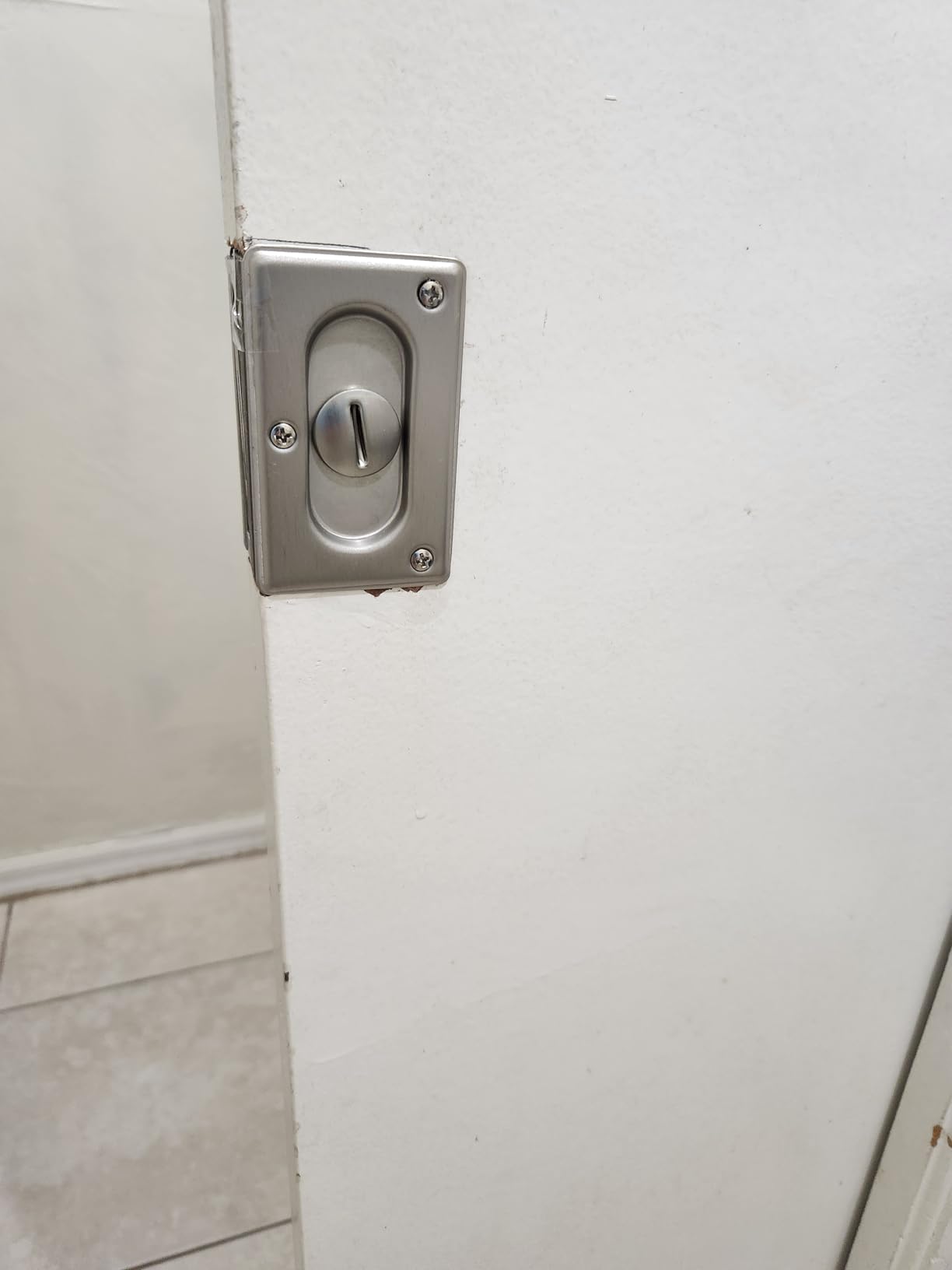 Prime-Line N 7367 Pocket Door Privacy Lock with Pull - Replace Old or Damaged Pocket Door Locks Quickly and Easily - Satin Nickel, 3-3/4