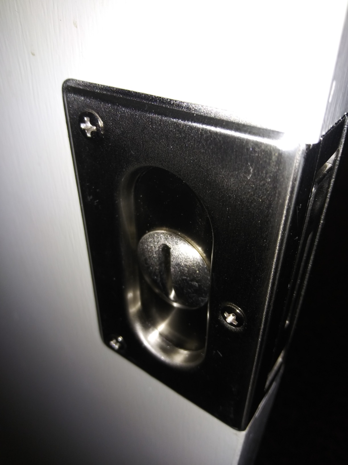 Prime-Line N 7367 Pocket Door Privacy Lock with Pull - Replace Old or Damaged Pocket Door Locks Quickly and Easily - Satin Nickel, 3-3/4