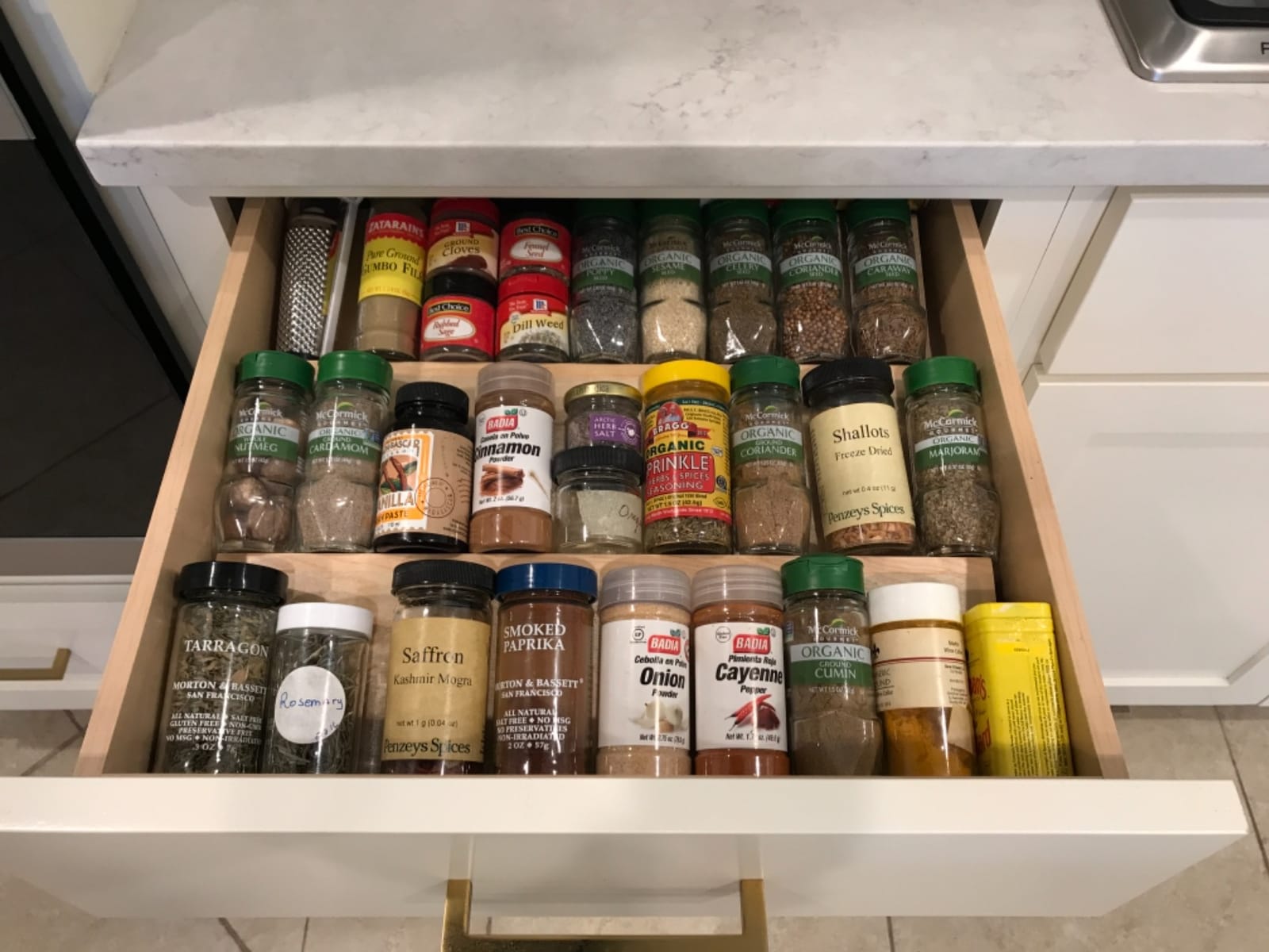 Rev-A-Shelf 3-Tier Wood Trim-to-Custom-Fit Spice Rack Drawer Insert, 16
