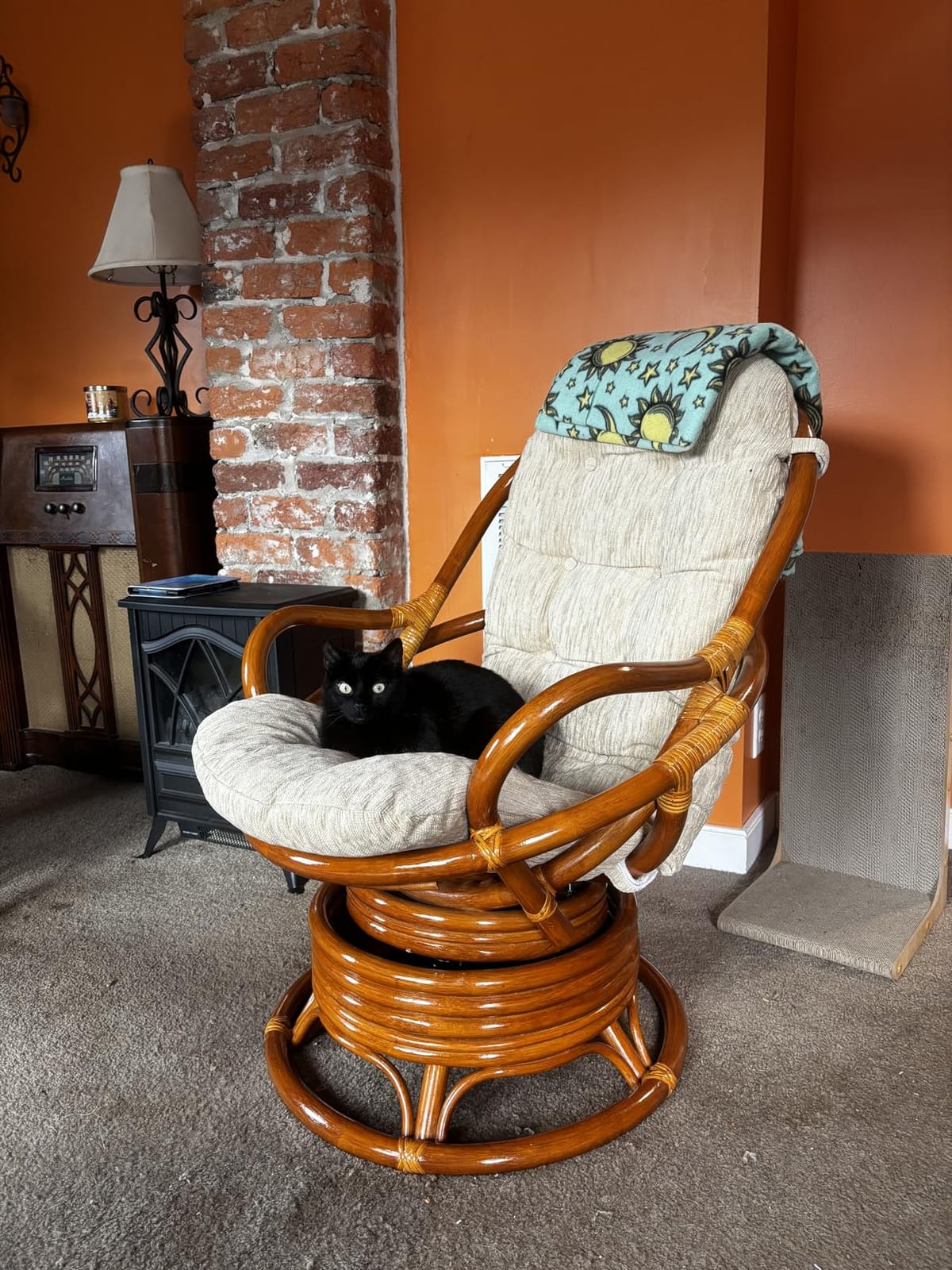 Java Lounge Swivel Rocking Chair with Cream Cushion Natural Rattan Wicker Handmade, Colonial Color customer photo 1