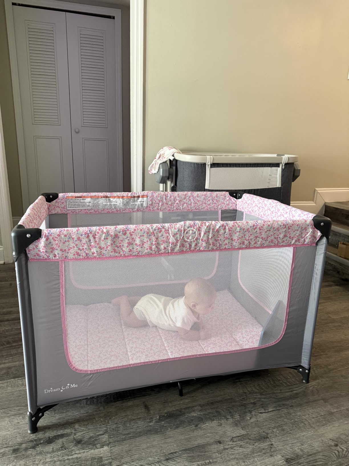 Dream On Me Zodiak Portable Playard, Compact for Travel, Carry Bag, Gray & Pink | Removable 1