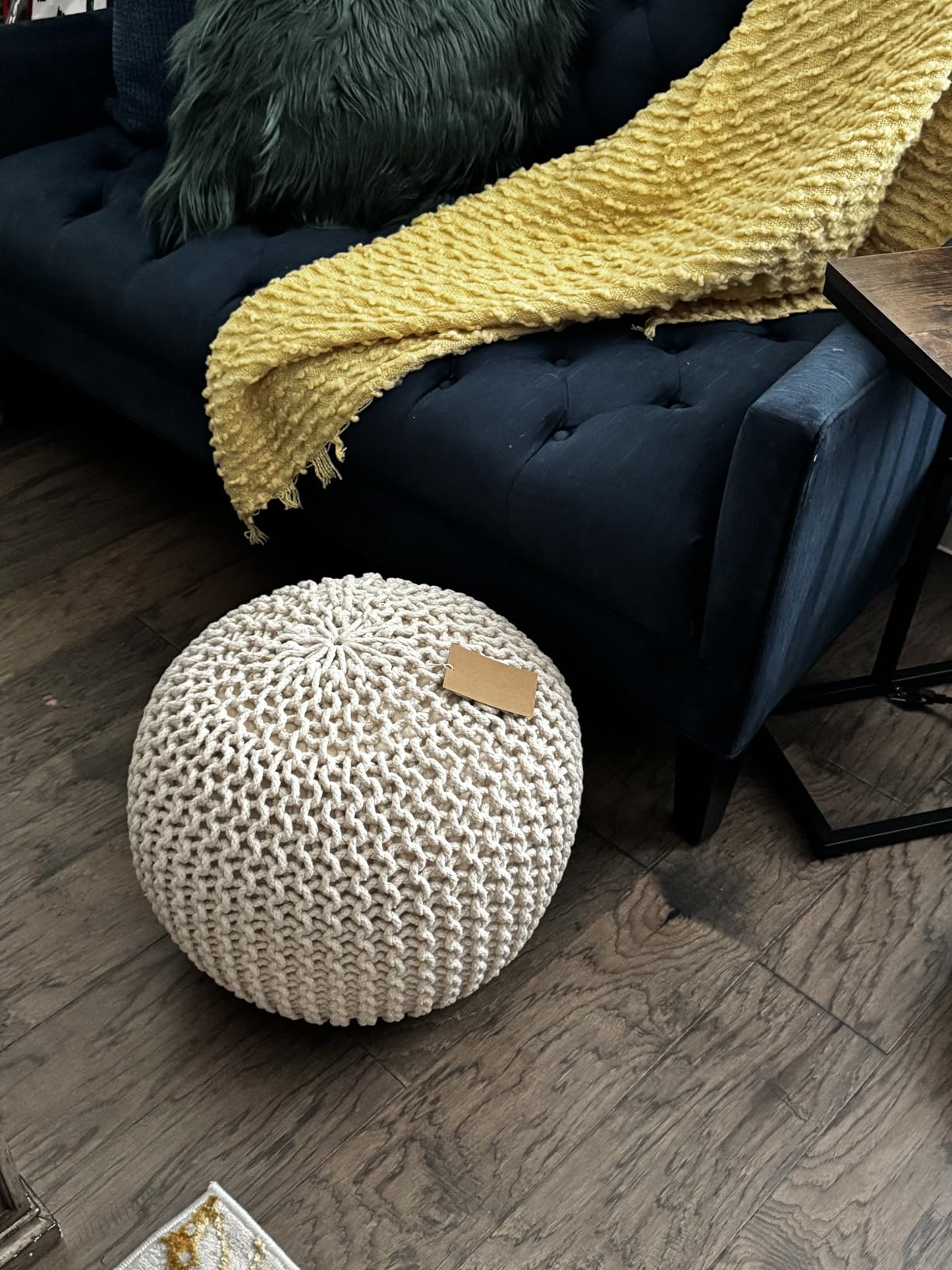 COTTON CRAFT Round Ivory Pouf - Hand Knitted Cotton Braid Cord Dori Ottoman customer photo 2