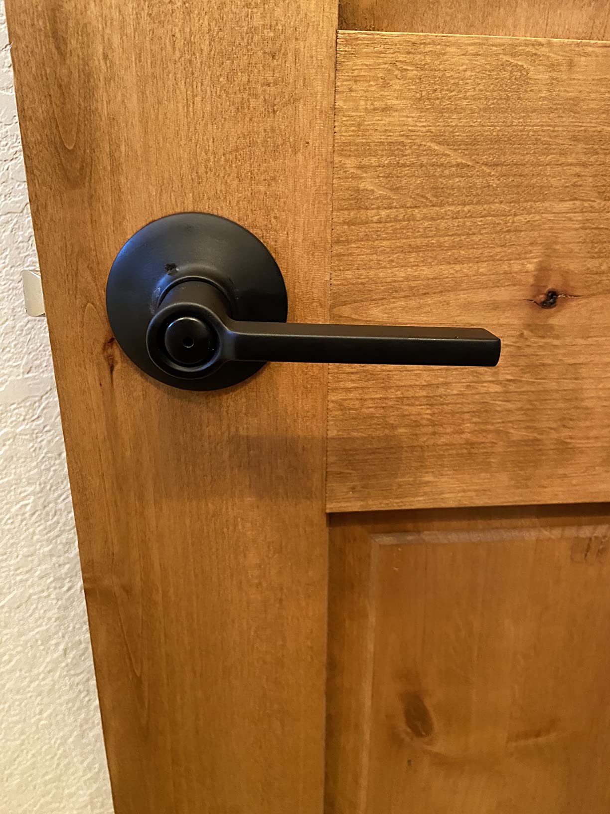 SCHLAGE Latitude Bed/Bath Privacy Door Handle with Lock, Matte Black | Interior bedroom or bathroom door lever with push button lock, Reversible, Easy install, Certified durability, Universal fit customer photo 1