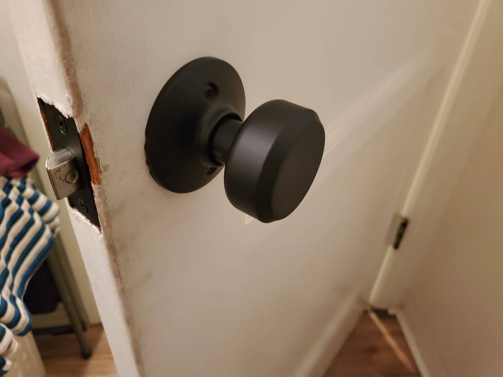 Schlage Bowery Bed/Bath Privacy Door Knob with Lock, Matte Black - Interior bedroom or bathroom door knob with push button lock, Easy to install, Certified durability, Universal fit customer photo 1