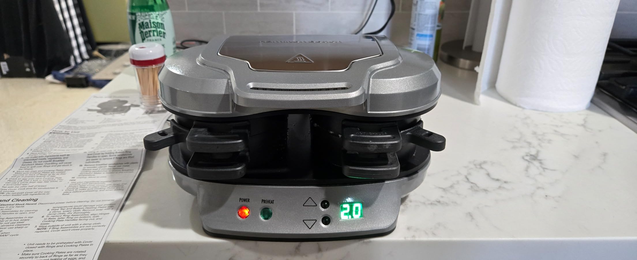 Hamilton Beach Dual Breakfast Sandwich Maker with Egg Cooker Rings & Timer | Perfect for English Muffins, Croissants, Mini Waffles | Customizable & Fast | PFAS-Free | Silver | 25490MNA customer photo 1