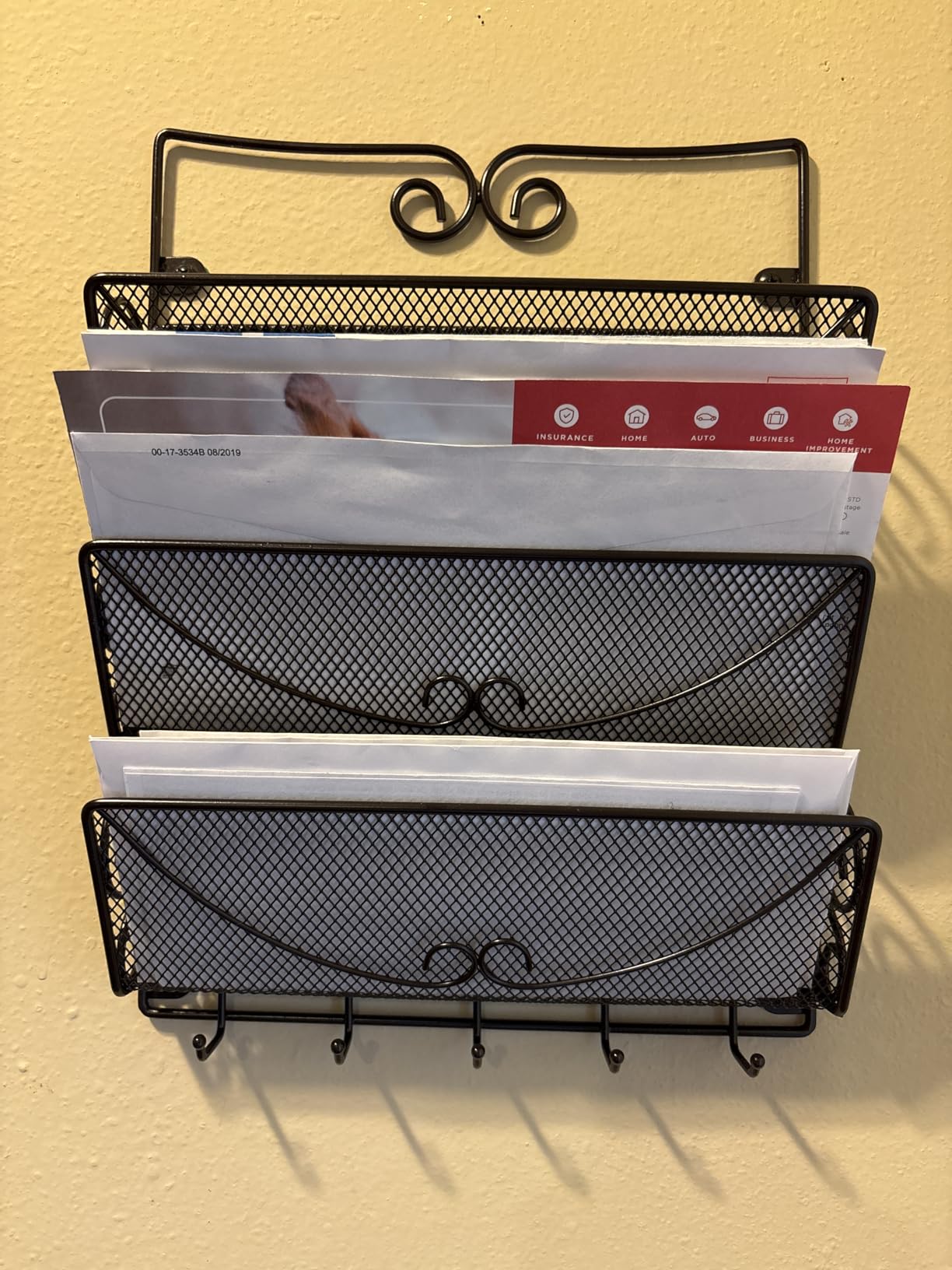 Deco Brothers Wall Mail Organizer with 5 Key Holder, 3 Tier, Bronze customer photo 1