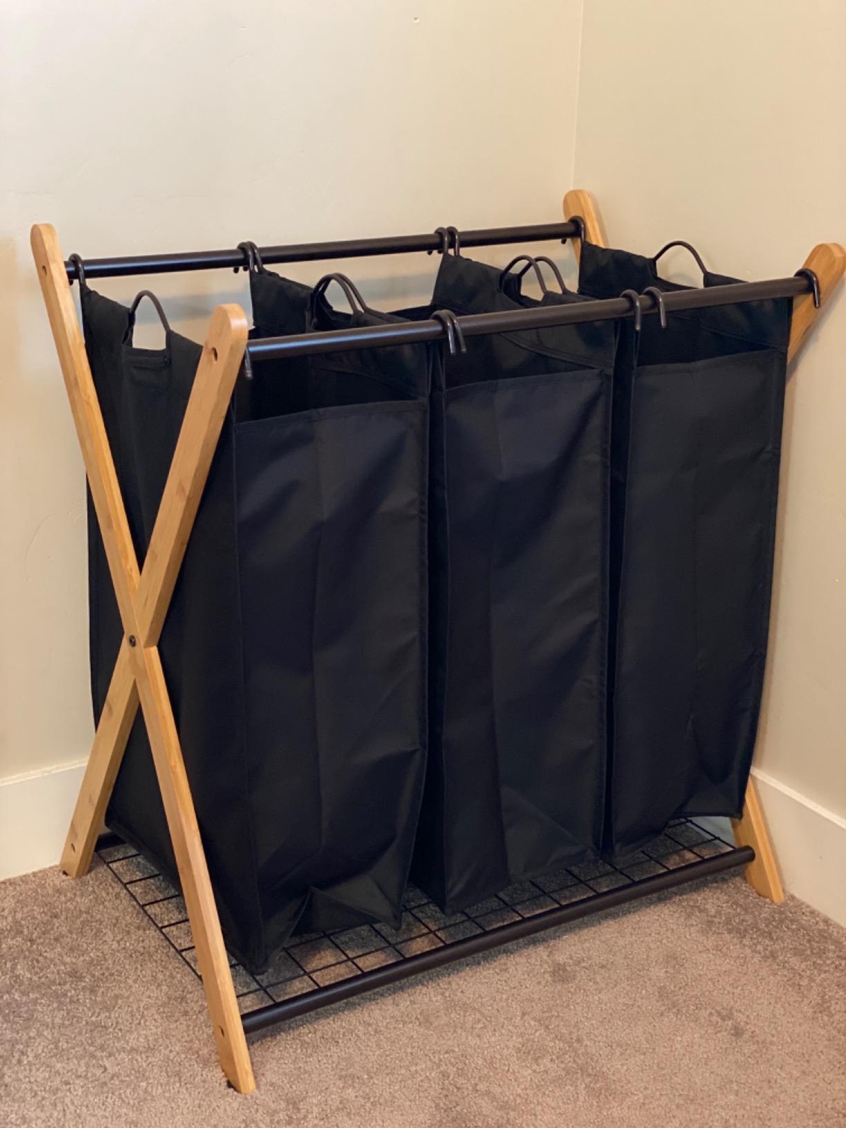 Oceanstar XBS1484 Bamboo 3-Bag Laundry Sorter Black, 29.75 in. H x 19.10 in. W x 27 in. customer photo 2