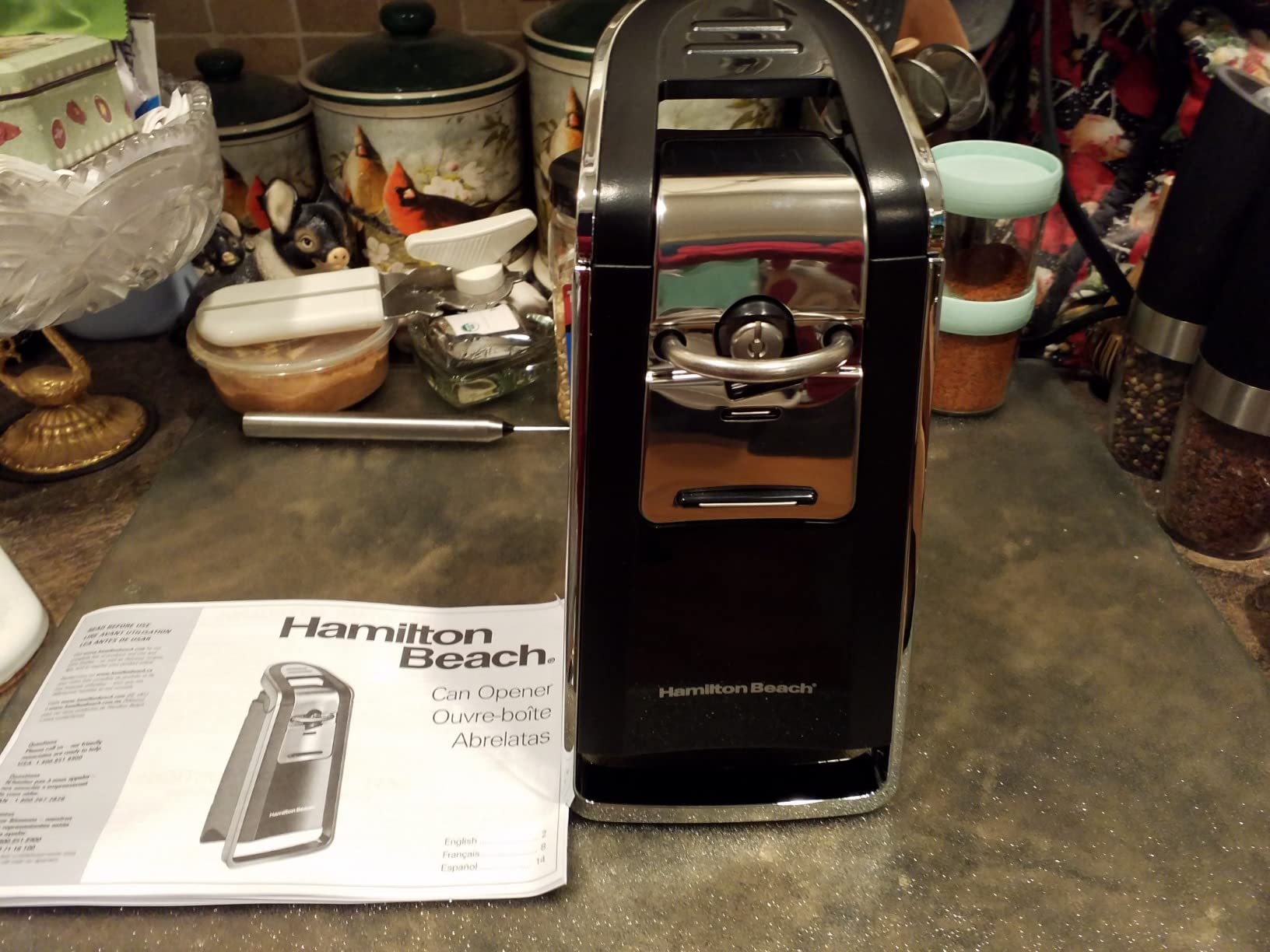 Hamilton Beach Smooth Touch Electric Can Opener With Easy Push Down Lever | Opens All Standard, Extra-Tall & Pop-Top Cans | Black & Chrome | 76606AG customer photo 1