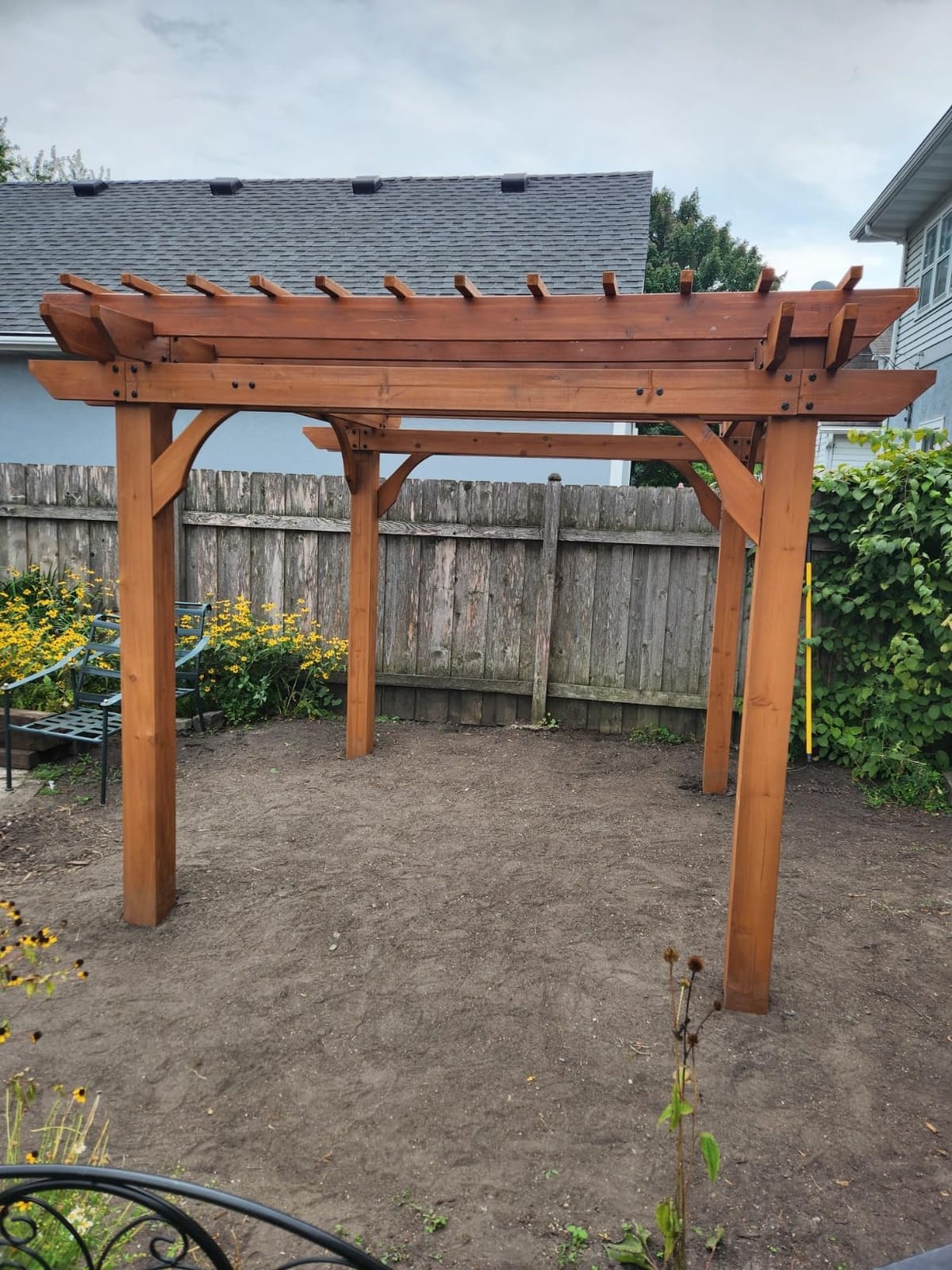 Backyard Discovery Beaumont 10' x 10' Traditional Cedar Wood Pergola Kit with Trellis Roof, All-Season Durability, High-Wind Rating, PowerPort, Shade for Outdoor Patio, Deck, Garden, and Entertaining customer photo 2