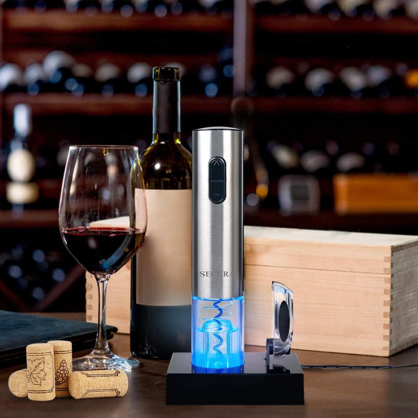 Secura Electric Wine Opener, Automatic Electric Wine Bottle Corkscrew Opener with Foil Cutter, Rechargeable (Stainless Steel) customer photo 2