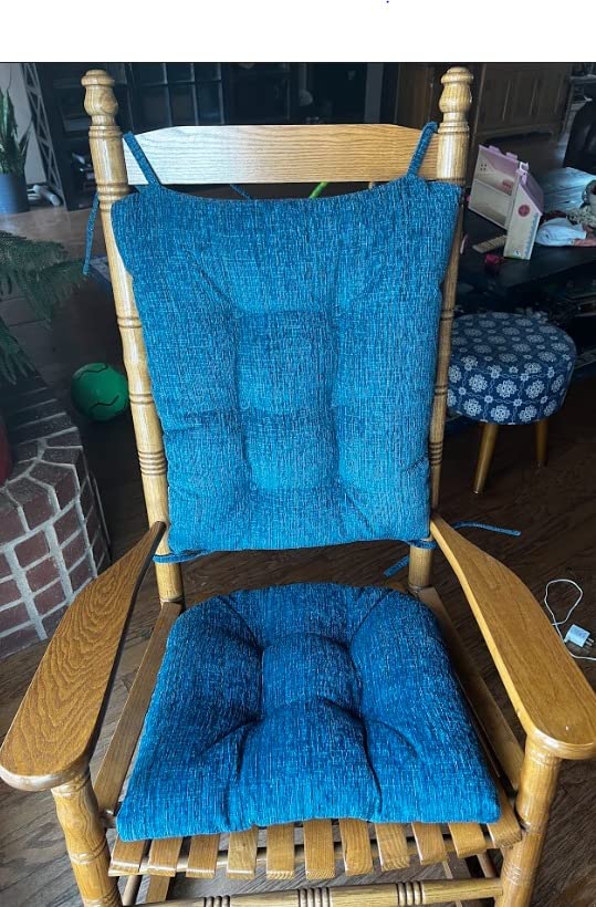 The Gripper Twill Jumbo XL Non-Slip Rocking Chair Cushion Set with Thick Padding, Includes Seat Pad & Back Pillow with Ties for Indoor Living Room Rocker, 17x17 Inches, 2 Piece Set, Sapphire customer photo 2