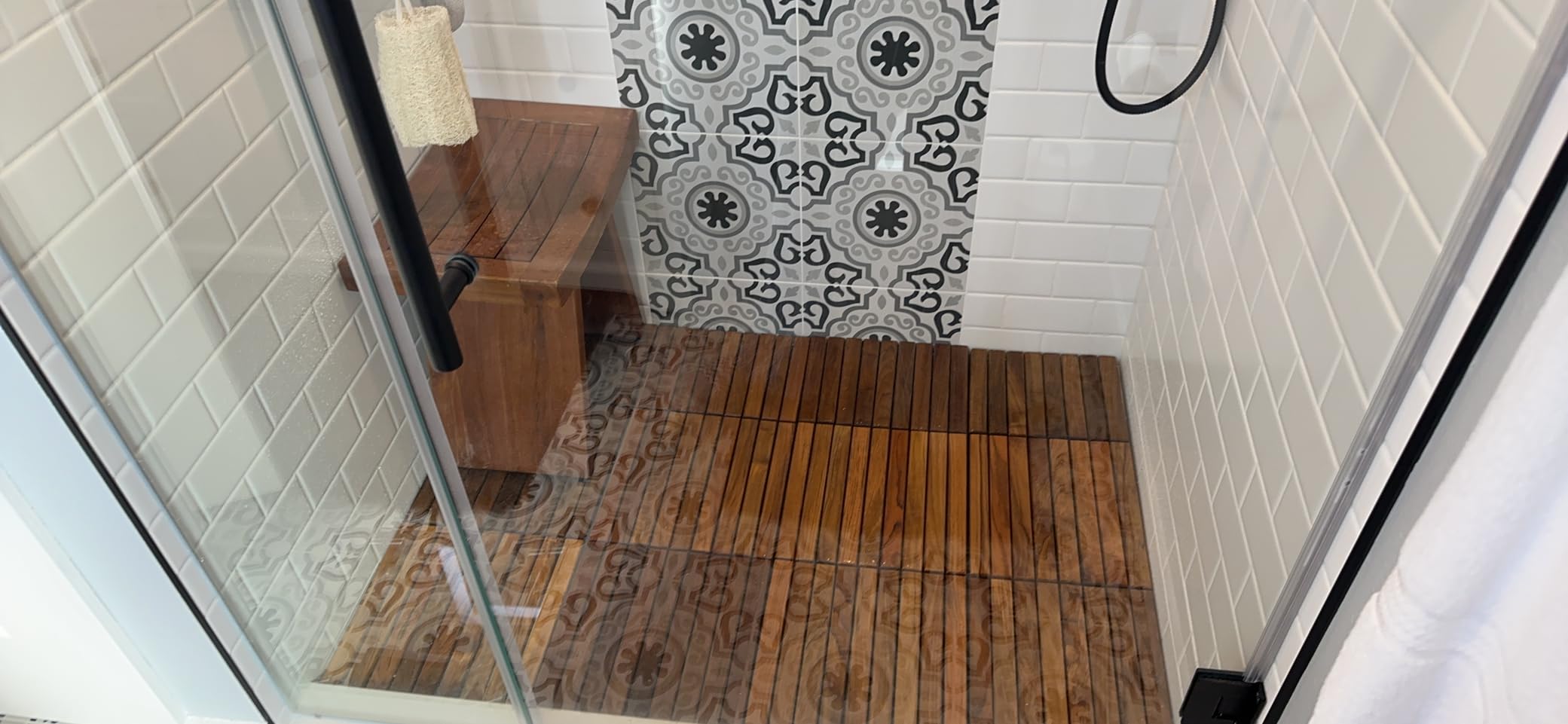 Bare Decor EZ-Floor Interlocking Flooring Tiles in Solid Teak Wood Oiled Finish (Set of 10), Long 9 Slat customer photo 1