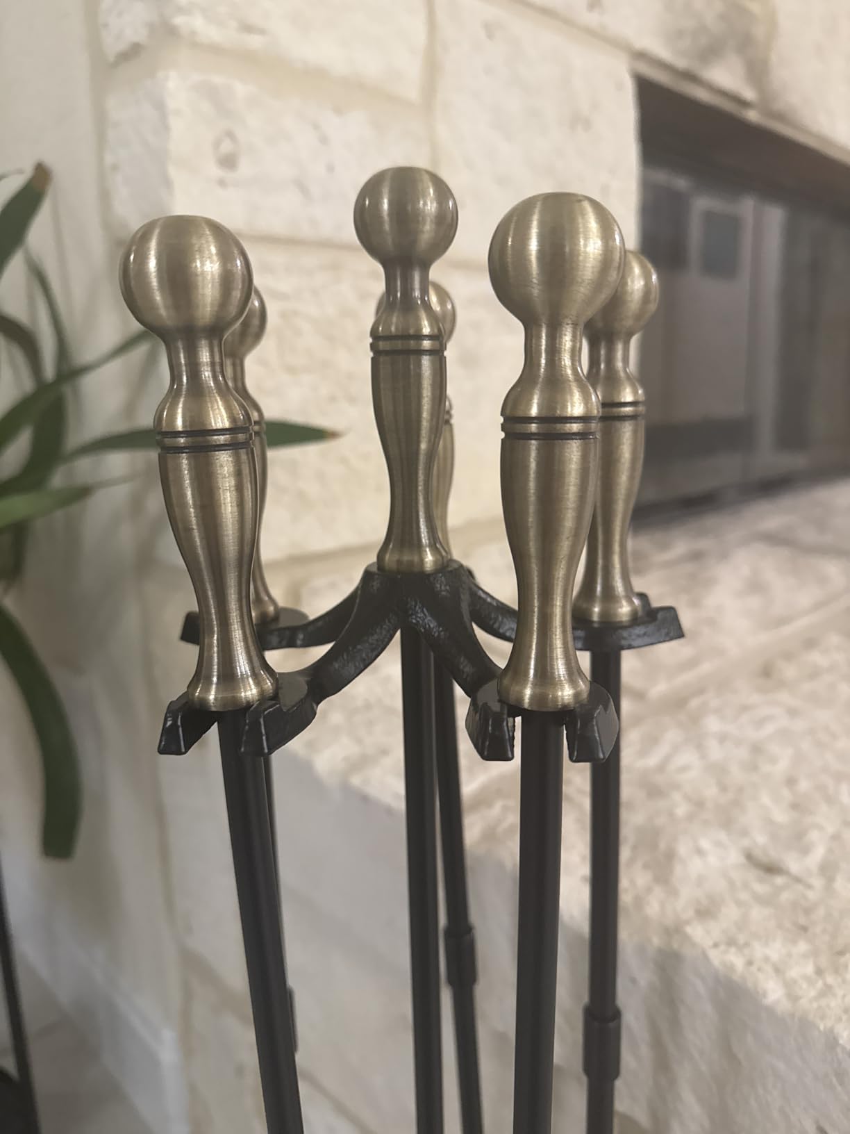 AMAGABELI Garden & Home 5 Pcs Fireplace Tools Set 31 Inch Indoor Black Handle Wrought Iron Large Fire Tool Accessories Set Holder Outdoor Fireset Modern Fire Pit Stand with Poker Brush Shovel Tong customer photo 1