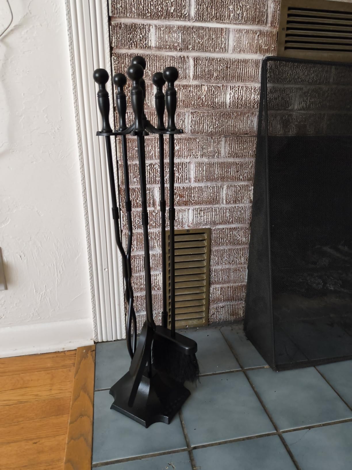 AMAGABELI Garden & Home 5 Pcs Fireplace Tools Set 31 Inch Indoor Black Handle Wrought Iron Large Fire Tool Accessories Set Holder Outdoor Fireset Modern Fire Pit Stand with Poker Brush Shovel Tong customer photo 2
