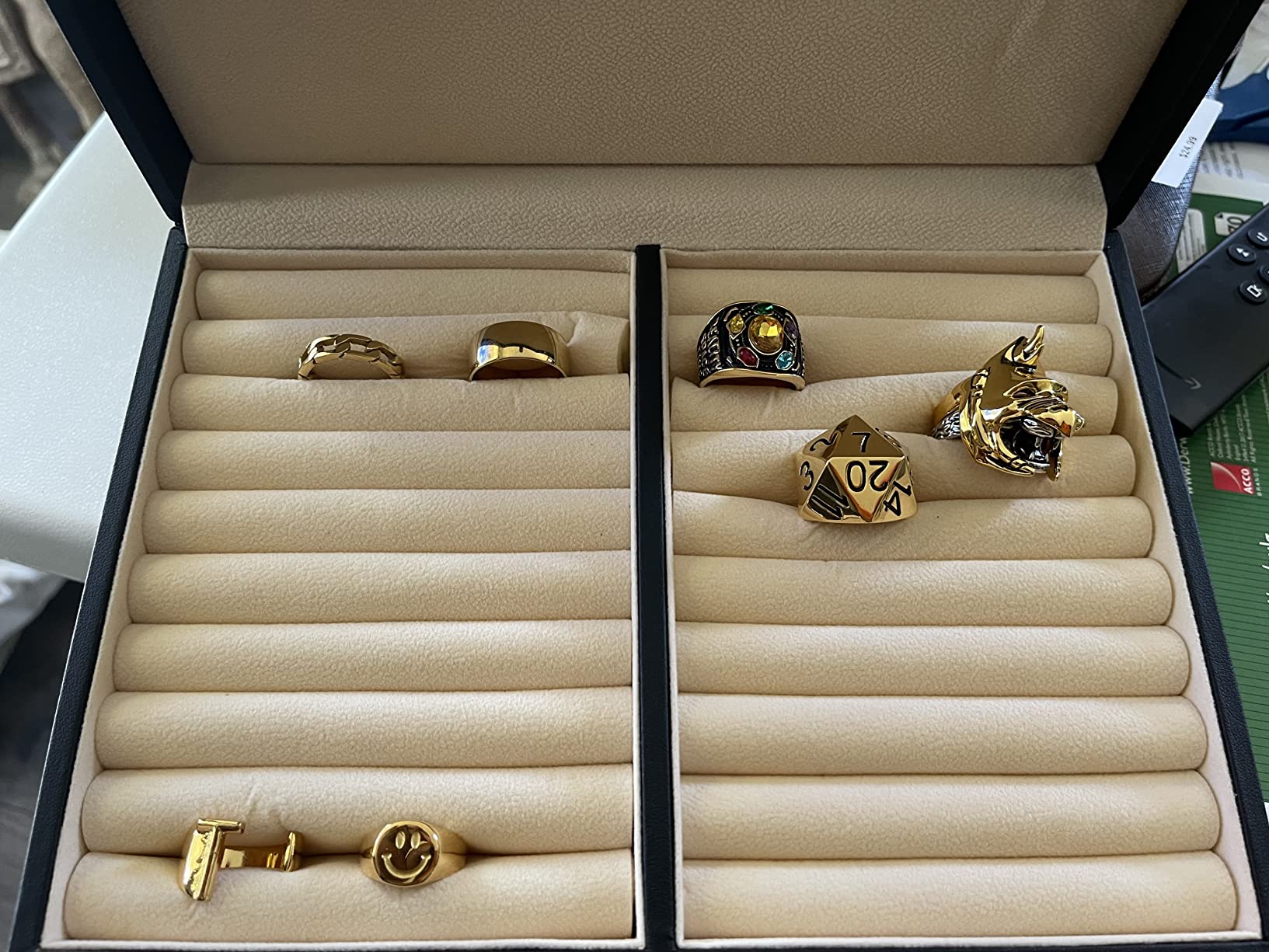 HONEY BEAR Men/Women's Cufflinks Jewelry Box - Faux Leather Display Case Storage Organizer Black, for Rings Earrings Tie Clips customer photo 2
