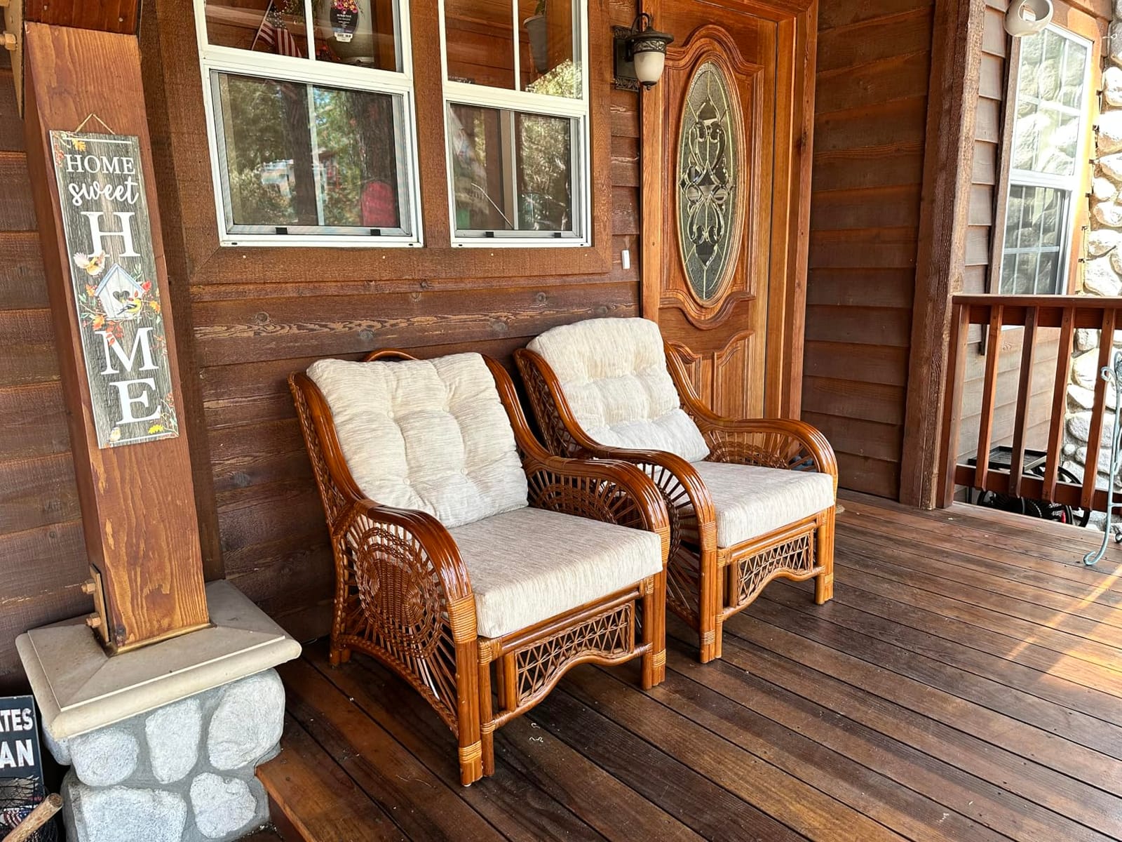 Malibu Lounge Living Accent Armchair Natural Rattan Wicker Handmade Design, Colonial with Cream Cushion customer photo 1