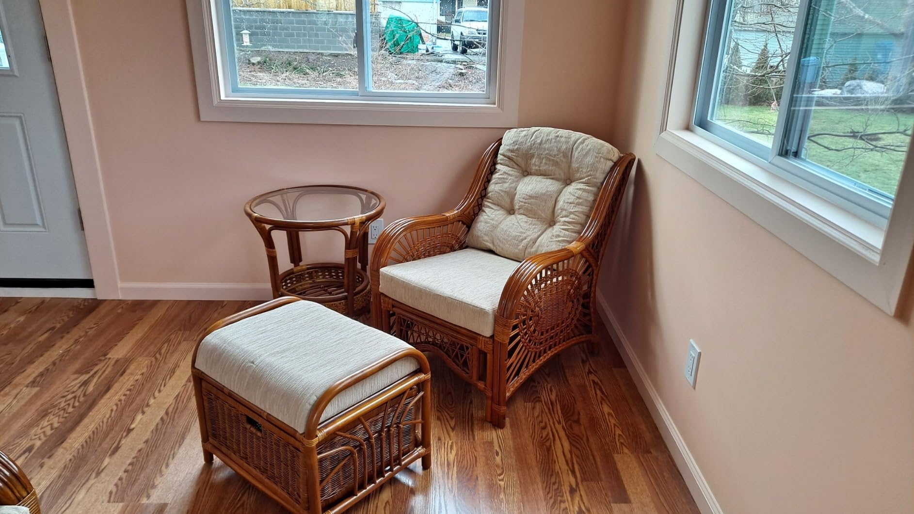Malibu Lounge Living Accent Armchair Natural Rattan Wicker Handmade Design, Colonial with Cream Cushion customer photo 2