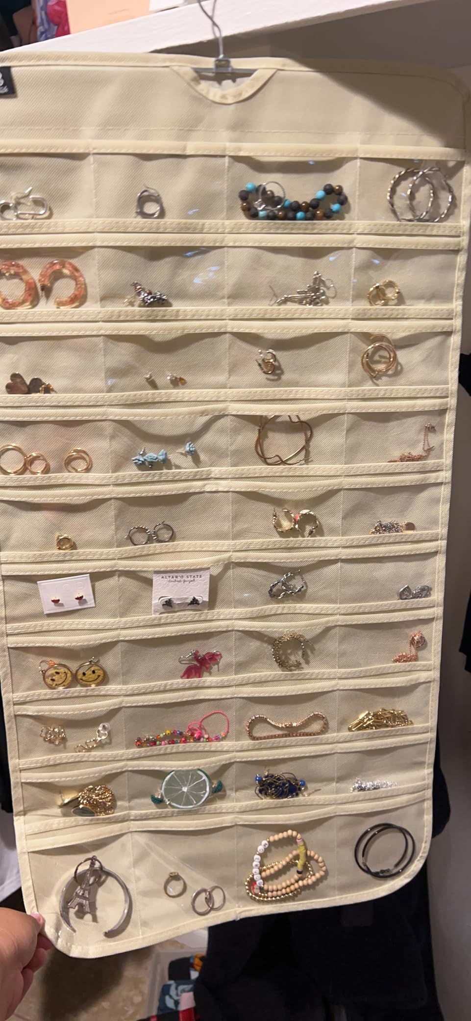BB Brotrade Hanging Jewelry Organizer, Accessories Organizer, 80 Pocket Organizer for Holding Jewelries (Beige) customer photo 2
