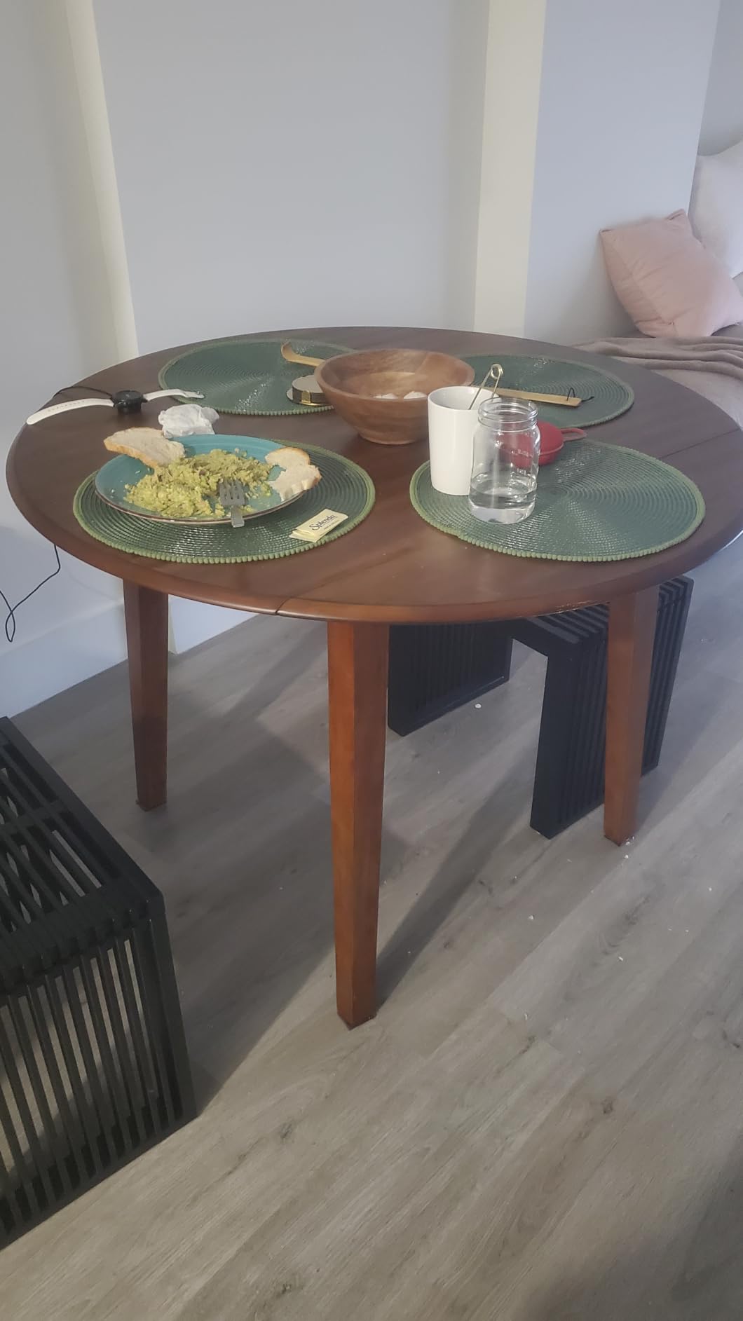 Signature Design by Ashley Small Round Drop Leaf Dining Table, Brown | Dual-hinged 36-inch extendable top for compact spaces, Made of veneers, wood and engineered wood, Hammis Series customer photo 1