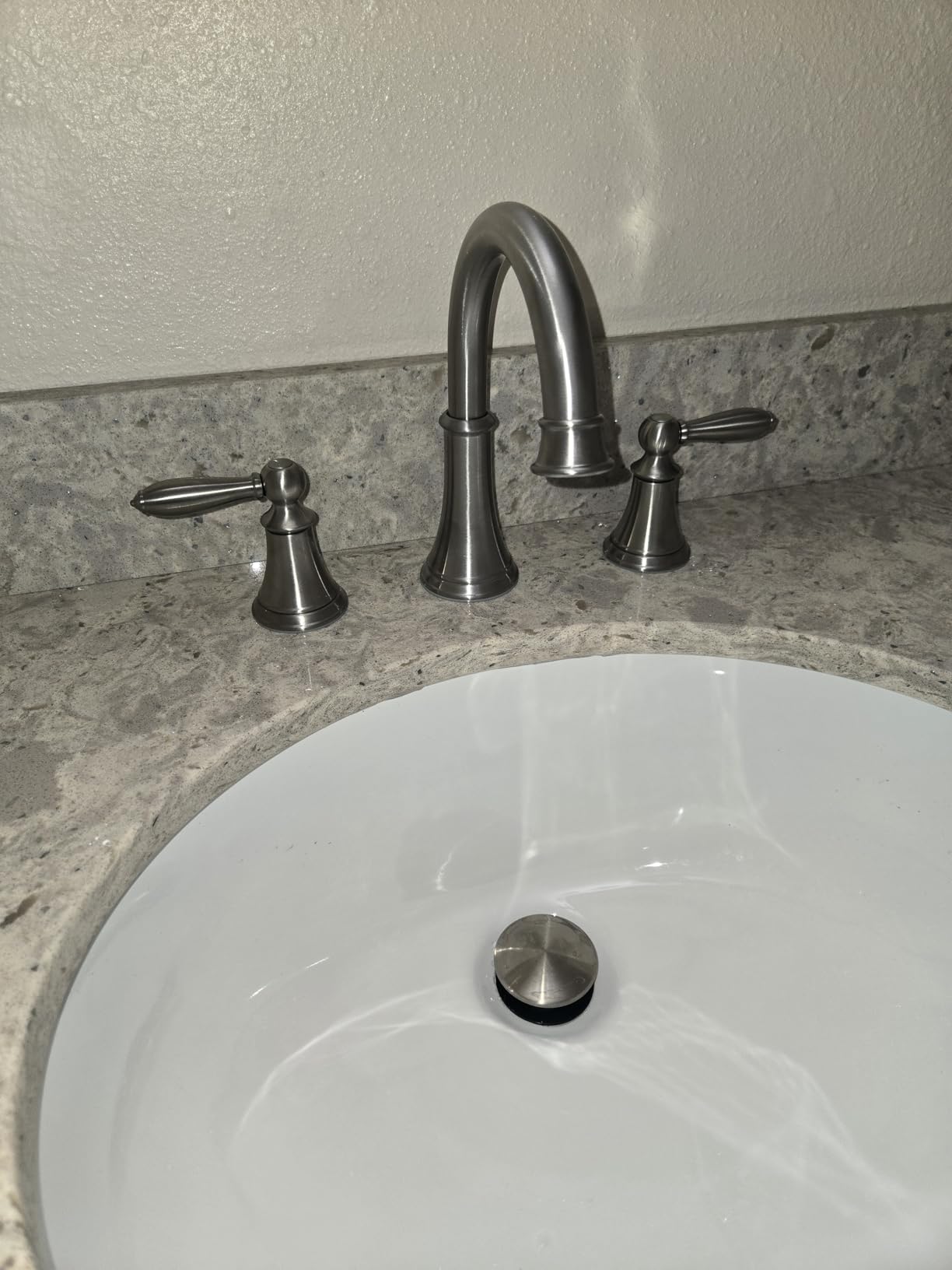 Pfister Courant 8-Inch Widespread Bathroom Sink Faucet 3-Hole 2-Handle Brushed Nickel Vanity Faucet with Push & Seal Drain WaterSense Certified for Bathroom Sink LF049COKK customer photo 1