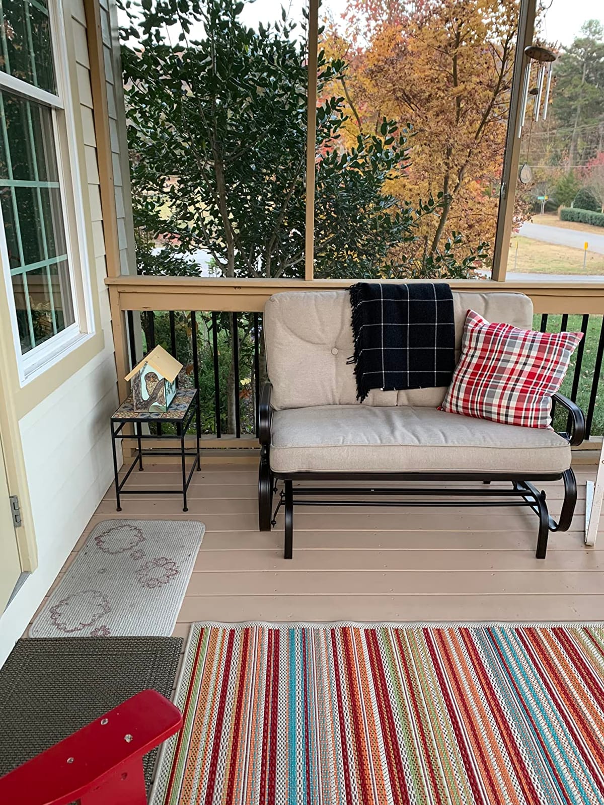 Giantex Outdoor Glider Bench, Patio 2 Person Loveseat with Removable Cushion, Thick Padded Seat, Stable Steel Frame, Outside Glider Swing Chair for Deck, Poolside, Yard, Balcony, Porch, Beige customer photo 2