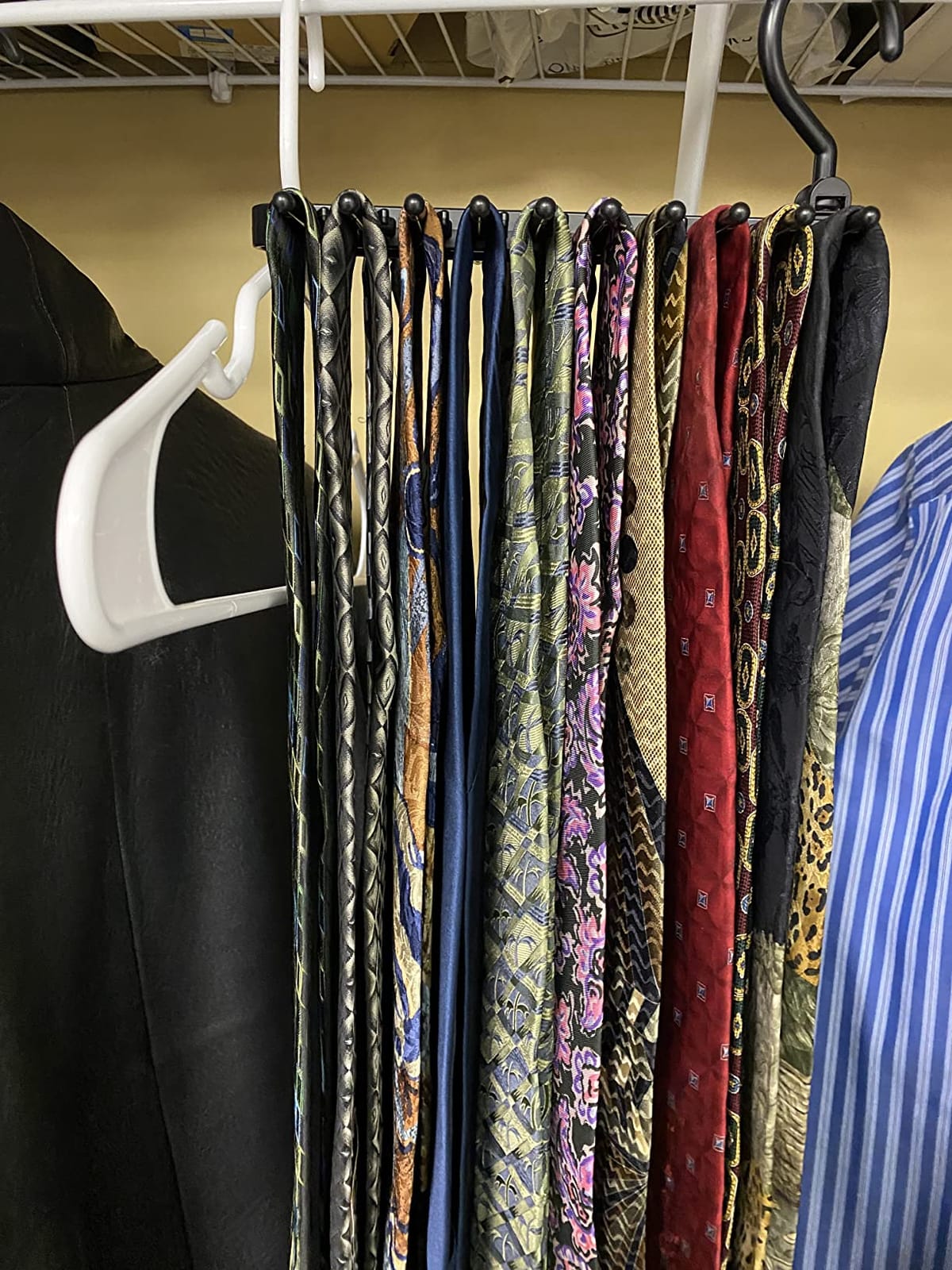 2-Pack Black Tie Rack, Organizer, Hanger, Holder - Affordable Tie Rack with Secure Clips and 360° Rotating Hanger Hook customer photo 1
