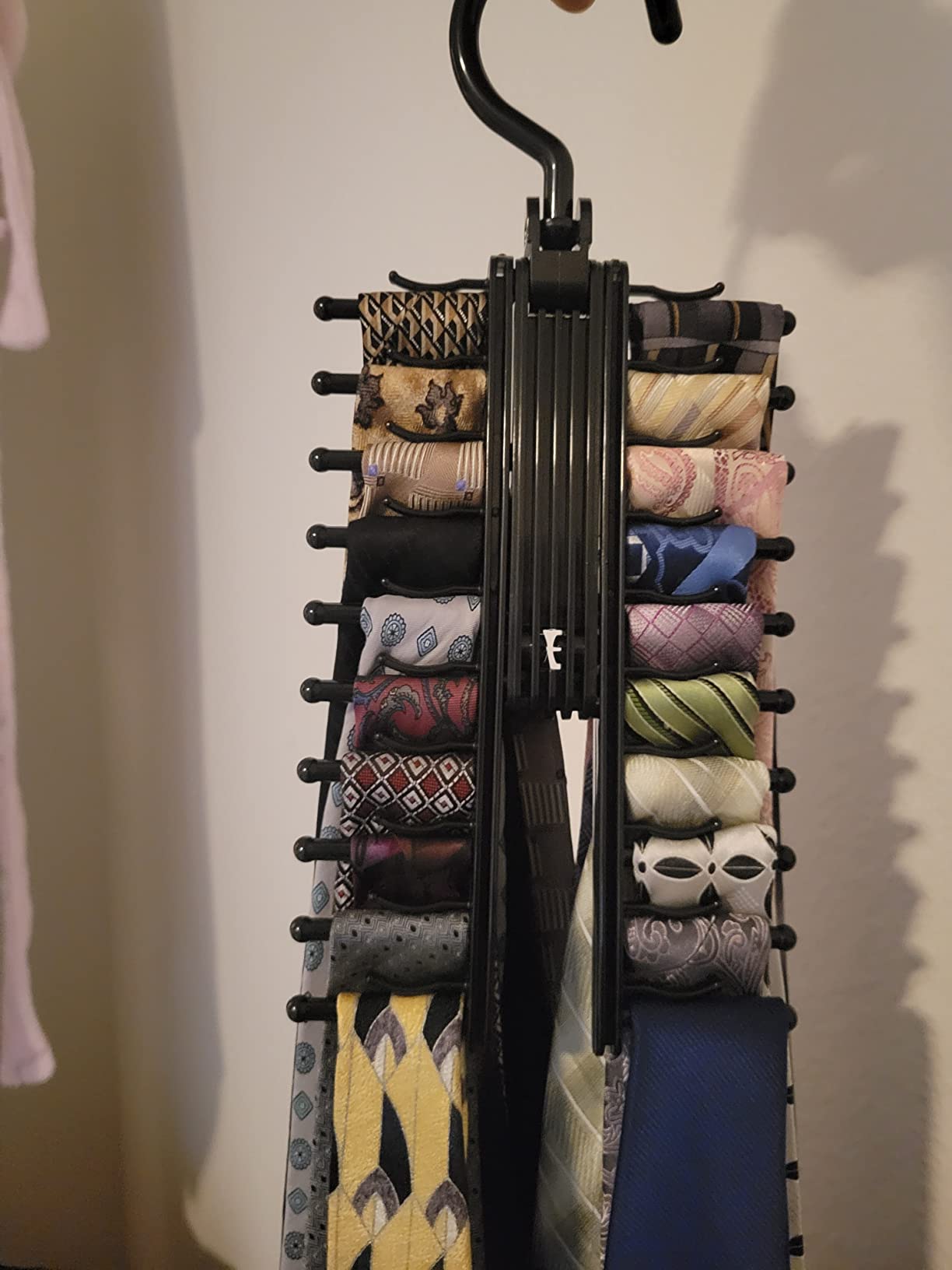 2-Pack Black Tie Rack, Organizer, Hanger, Holder - Affordable Tie Rack with Secure Clips and 360° Rotating Hanger Hook customer photo 2