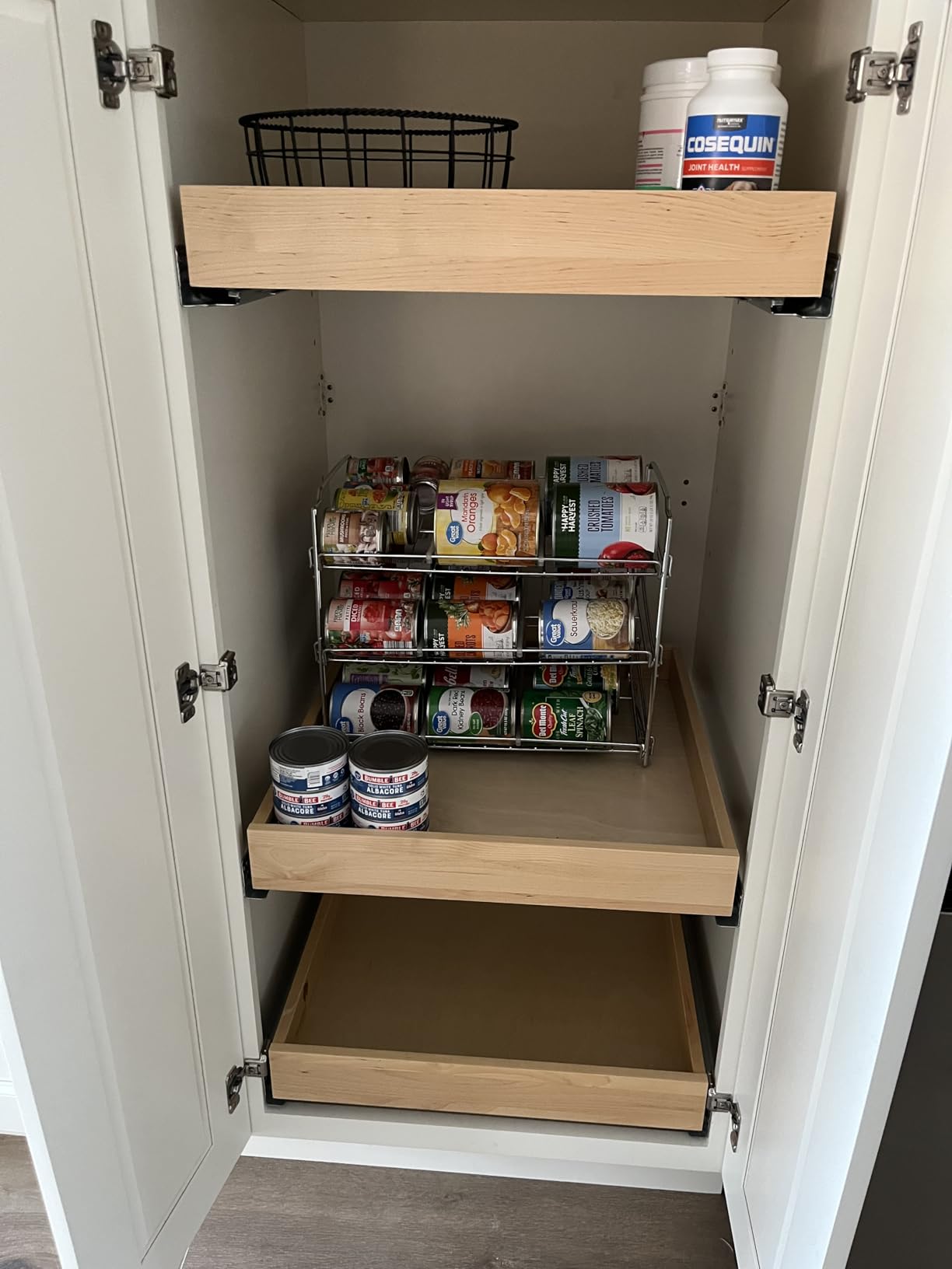 Simple Houseware 3-Tier Stackable Can Organizer Rack Hold 36 Cans, Chrome | Can Food Storage Dispenser for Pantry/Cabinet, Adjustable Dividers - 11.5