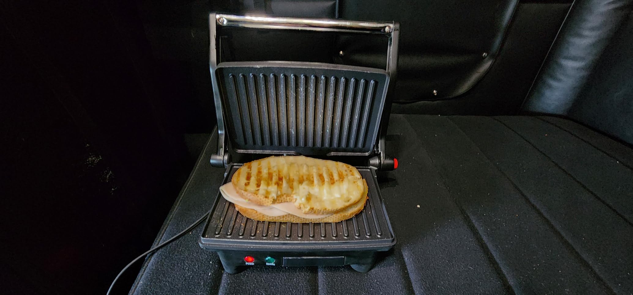 Chefman Electric Panini Press Grill, Compact 2-Slice Sandwich Maker, Non-Stick Coated Plates, Opens 180 Degrees, Dishwasher Safe, Removable Drip Tray, Stainless Steel/Black customer photo 1