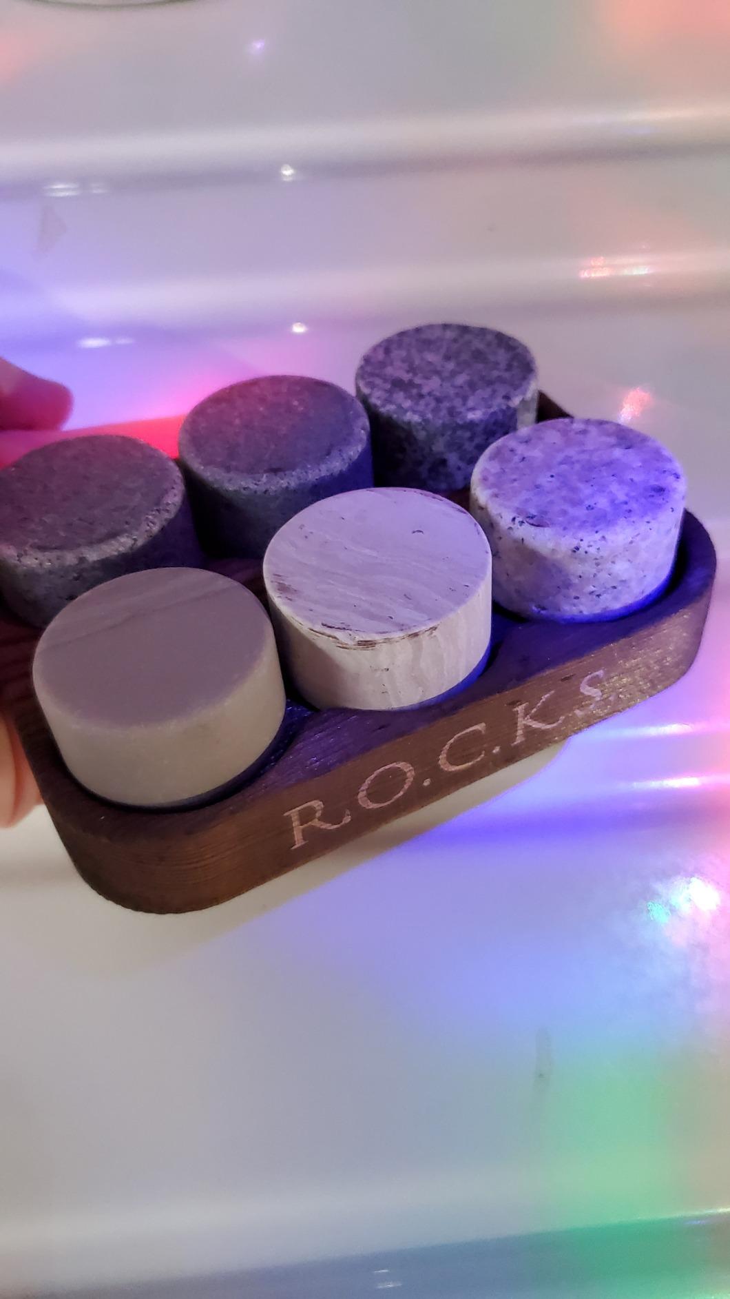Whiskey Chilling Stones - Set of 6 Handcrafted Premium Granite Round Sipping Rocks - Hardwood Presentation & Storage Tray by R.O.C.K.S. customer photo 1