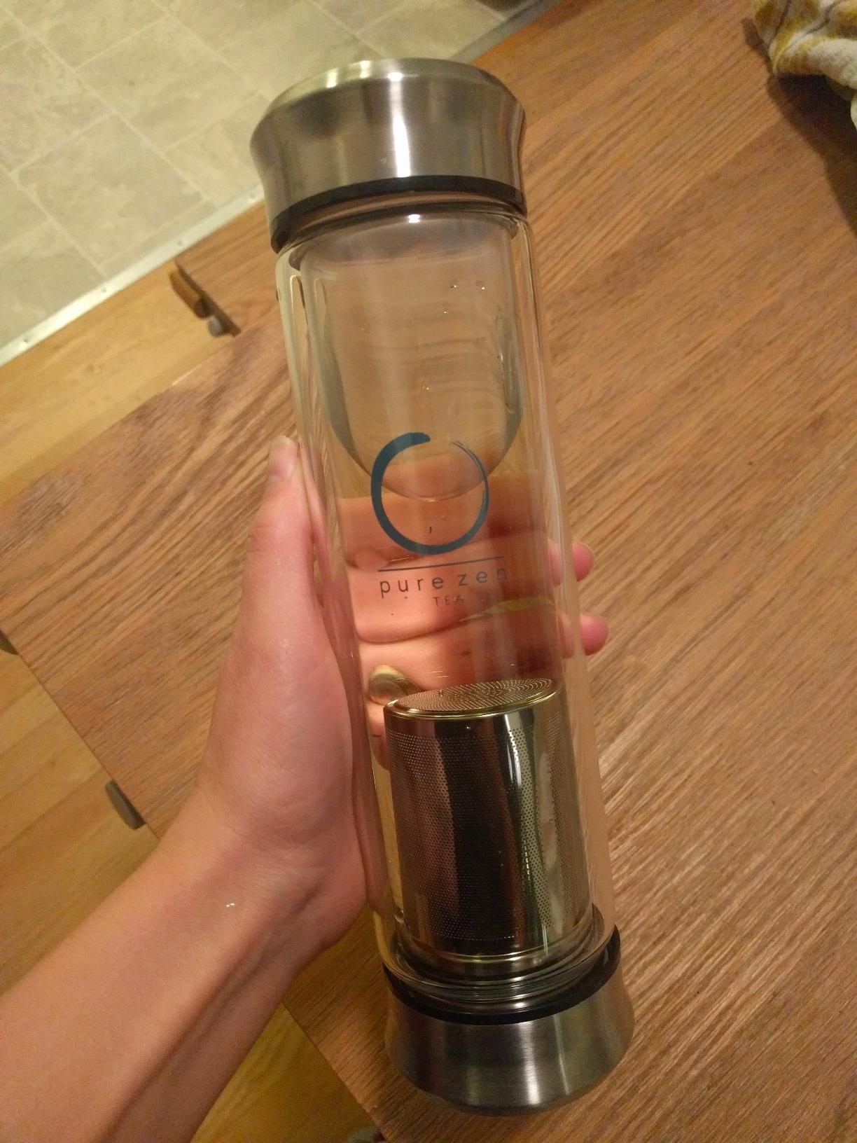 Pure Zen Tea Infuser Bottle, 13 oz, Tea Bottle with Infuser, Tea Gift Set | Double Wall Glass, Leakproof, for Hot and Cold Infusions, Tea Tumbler with Infuser, Portable Travel Sleeve, Tea Infuser Mug customer photo 2