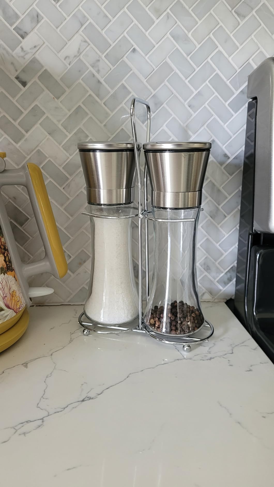 Willow & Everett Salt & Pepper Grinder Set with Stand - Stainless Steel Manual Mills & Holder with Adjustable Coarseness, Refillable Design for Peppercorns & Rock Salt Sold Separately customer photo 2
