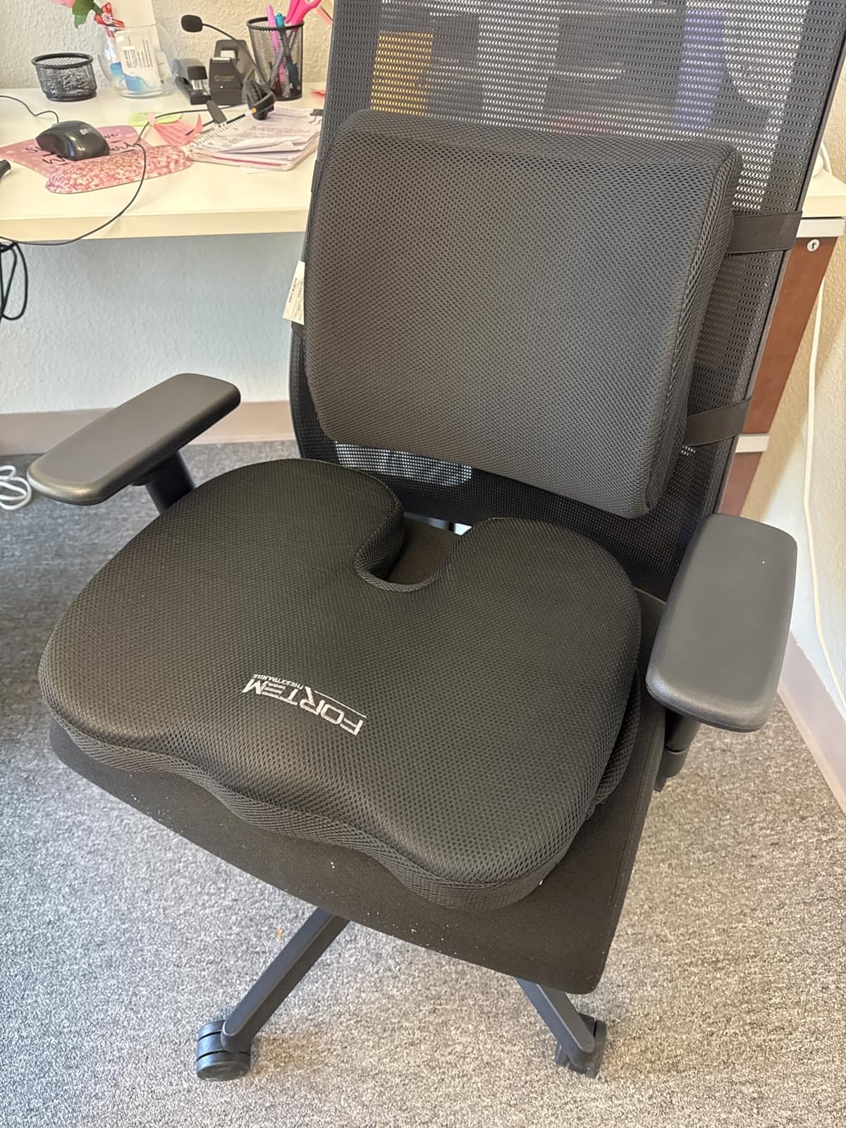 FORTEM Seat Cushion & Lumbar Support for Office Chair, Wheelchair, Car | Memory Foam | Ergonomic Design | Washable Cover | Non Slip | Black customer photo 2