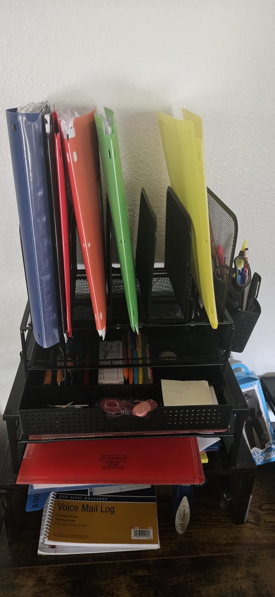 Simple Houseware Desk File Organizer for Office Supplies w/Drawer, Black | Double Tray, Pencil Holder, and 5 Upright Sections with Sliding Drawer customer photo 2