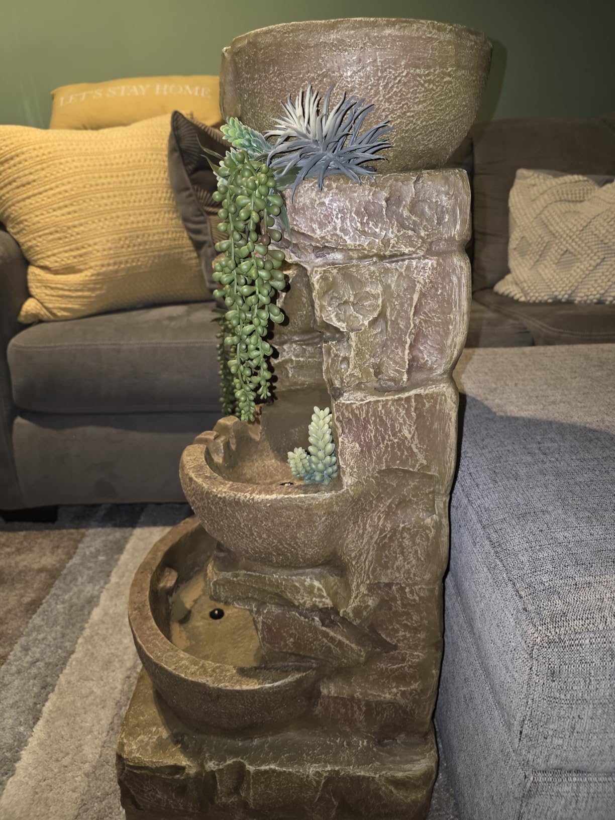 Teamson Home 33.25 in. Cascading Bowls and Stacked Stones LED Outdoor Water Fountain for Gardens, Landscaping, Patios, Balconies, and Lawns for a Calming Oasis in Outdoor Living Spaces, Stone Gray customer photo 1